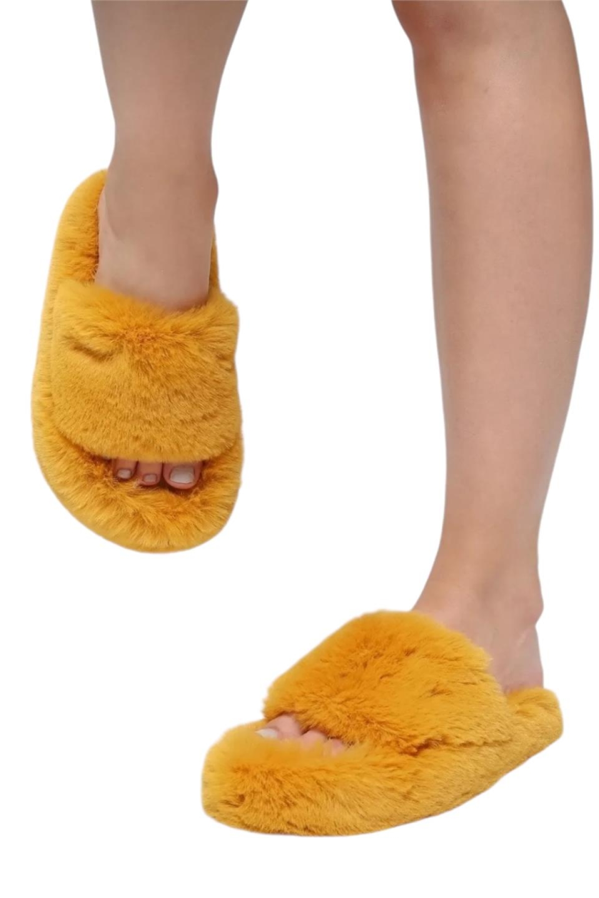 Ekstra Yumuşak Tüylü Kadın Terlik SARI - Görsel 4