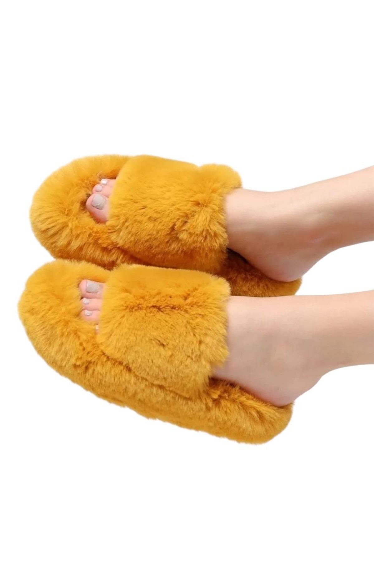 Ekstra Yumuşak Tüylü Kadın Terlik SARI - Görsel 5