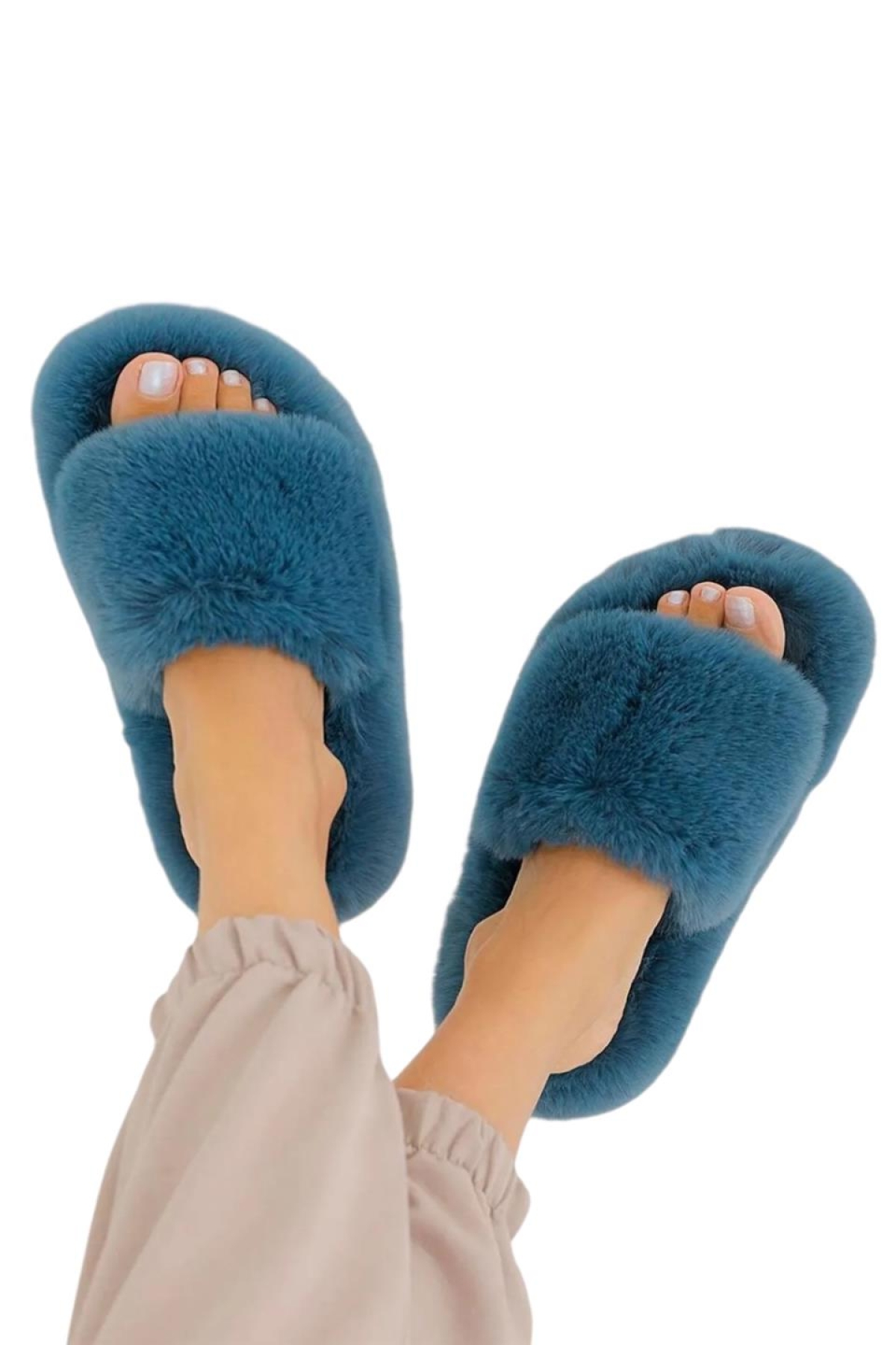 Ekstra Yumuşak Tüylü Kadın Terlik PETROL - Görsel 5