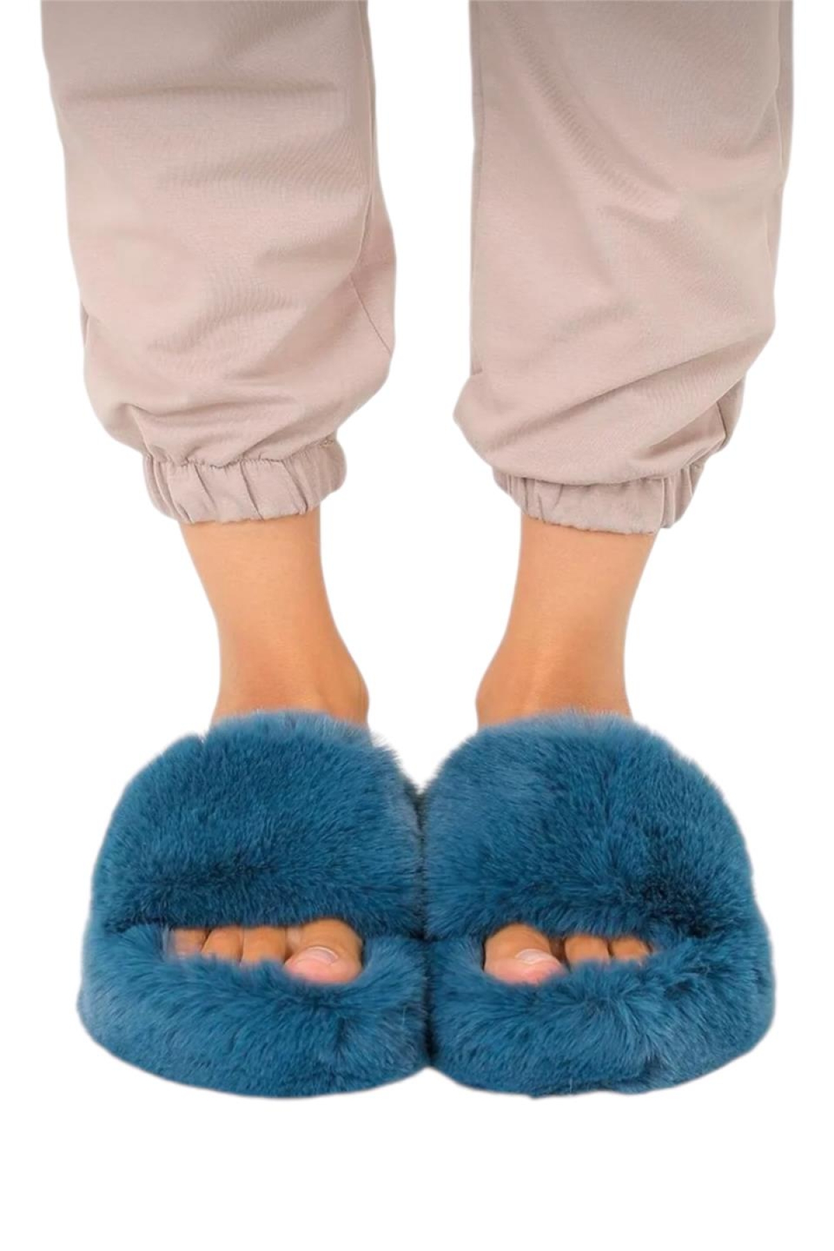 Ekstra Yumuşak Tüylü Kadın Terlik PETROL - Görsel 6