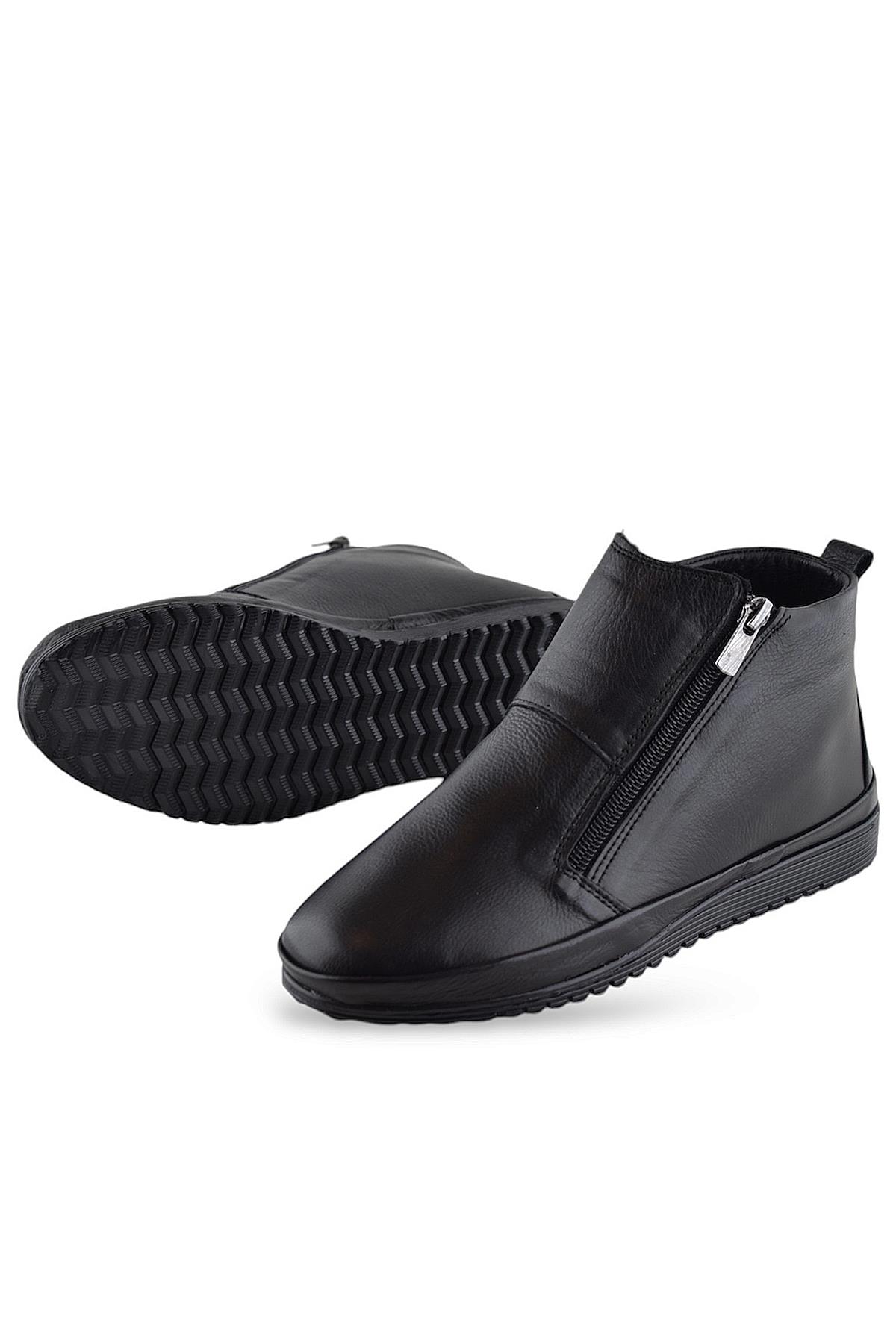 380K Ortopedik Taban Hakiki Deri Siyah Anne Botu Kadın Çift Fermuarlı Bot Ayakkabı - Görsel 3