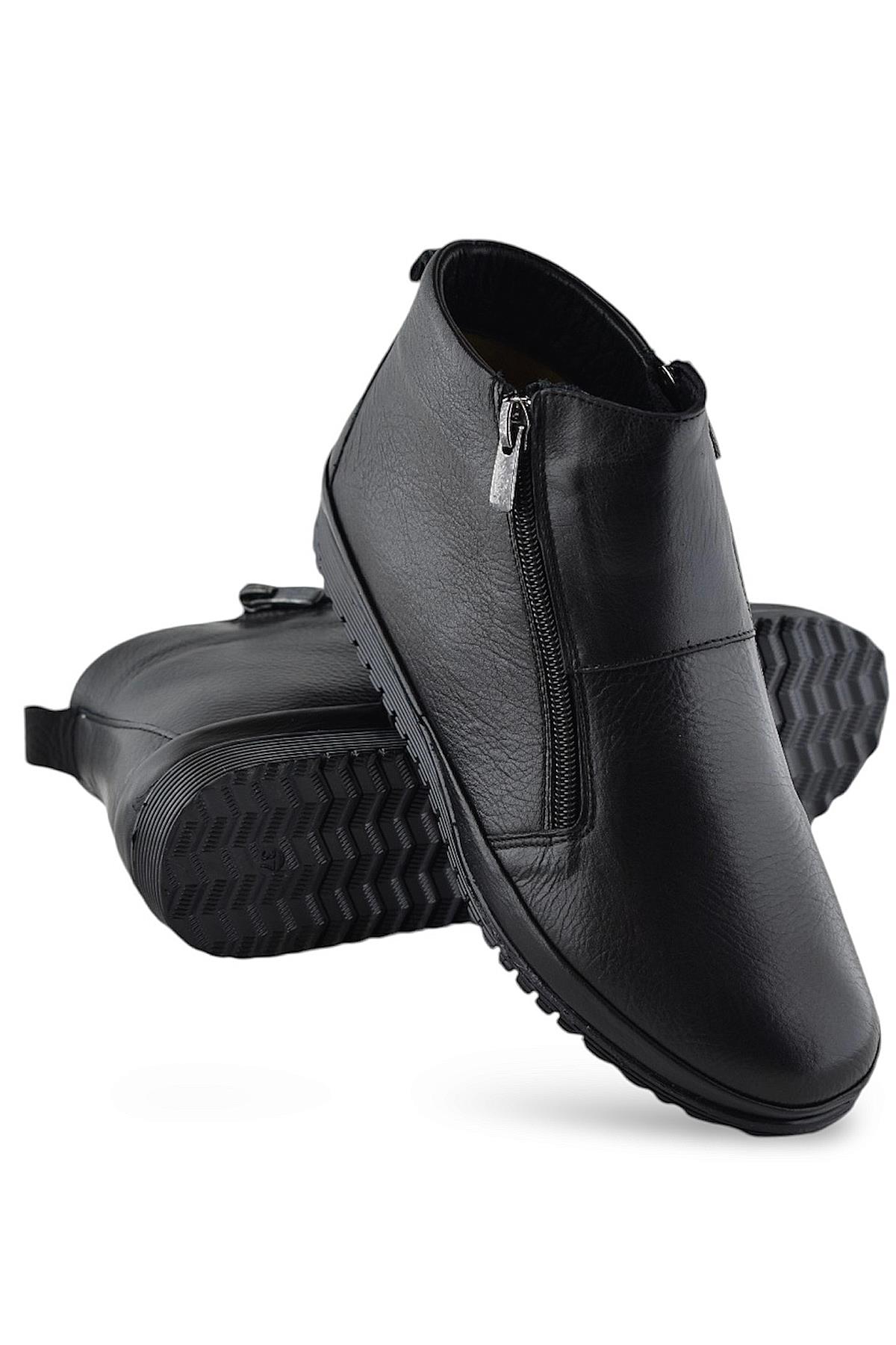 380K Ortopedik Taban Hakiki Deri Siyah Anne Botu Kadın Çift Fermuarlı Bot Ayakkabı - Görsel 4