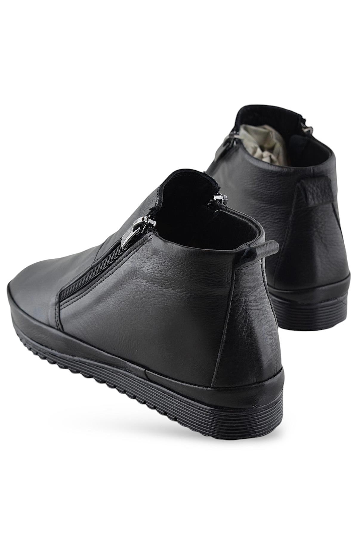 380K Ortopedik Taban Hakiki Deri Siyah Anne Botu Kadın Çift Fermuarlı Bot Ayakkabı - Görsel 5