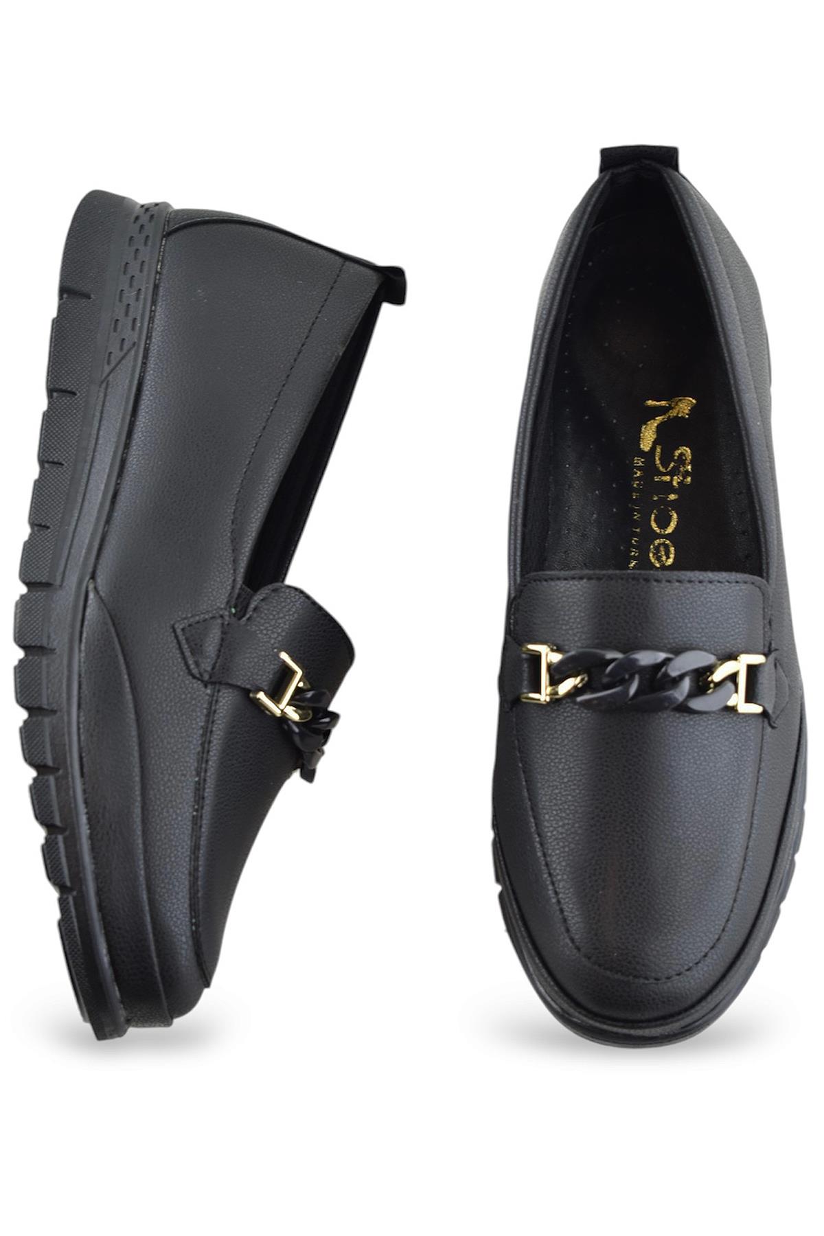 0244 Tokalı Rahat Ortopedik Taban Günlük Kadın Ayakkabı Babet Kadın Kışlık Ayakkabı - Görsel 4