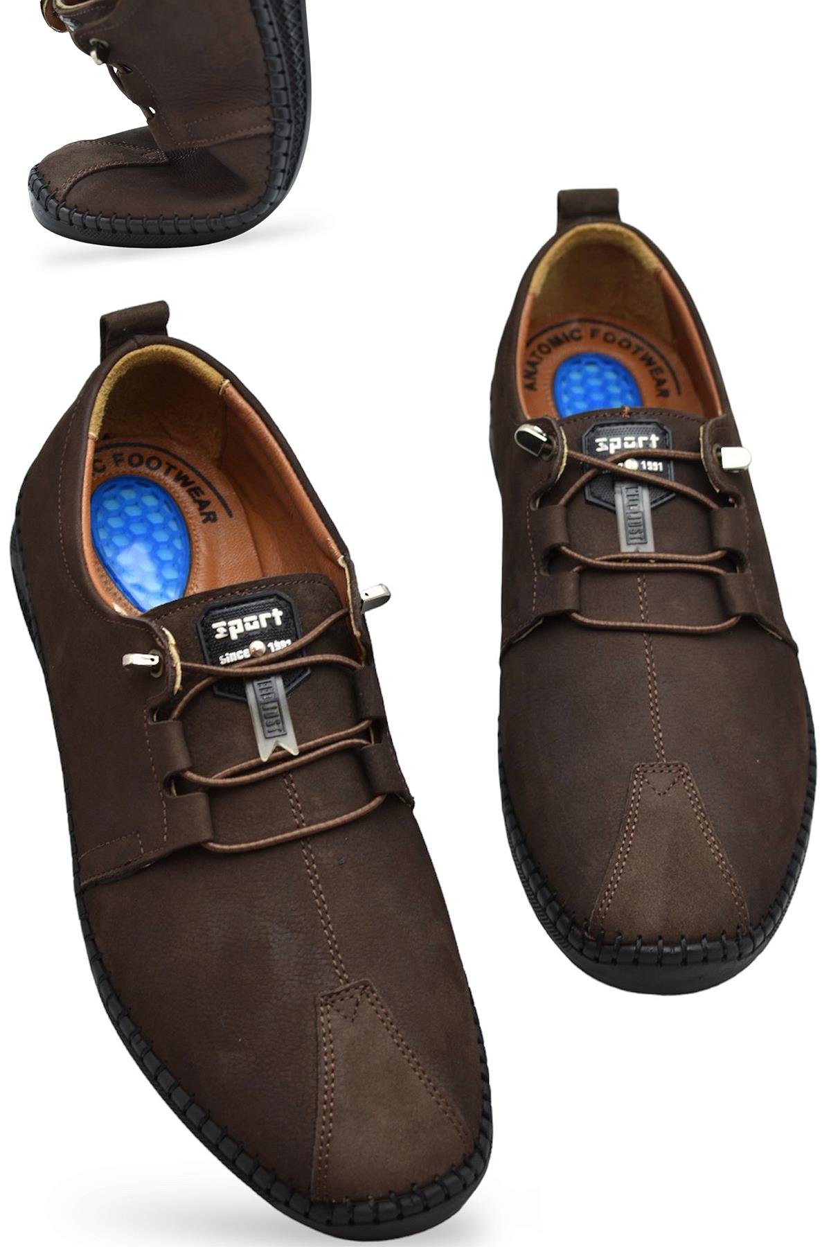 066 Tam Ortopedik Taban Hakiki Deri Nubuk Erkek Ayakkabı Günlük Erkek Ayakkabı Topuk Jelli - Görsel 4