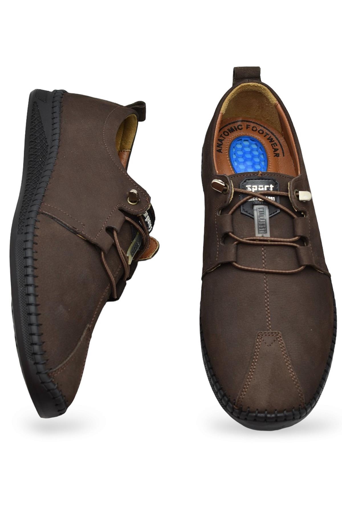 066 Tam Ortopedik Taban Hakiki Deri Nubuk Erkek Ayakkabı Günlük Erkek Ayakkabı Topuk Jelli - Görsel 3