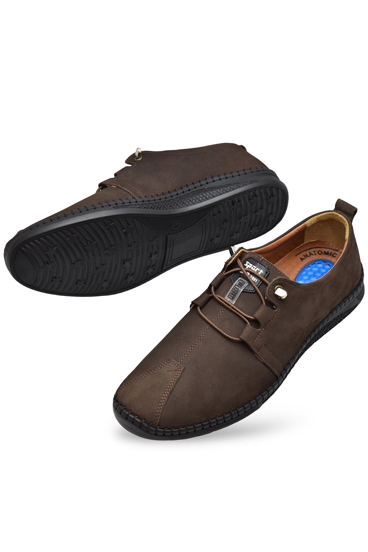 066 Tam Ortopedik Taban Hakiki Deri Nubuk Erkek Ayakkabı Günlük Erkek Ayakkabı Topuk Jelli - Görsel 6