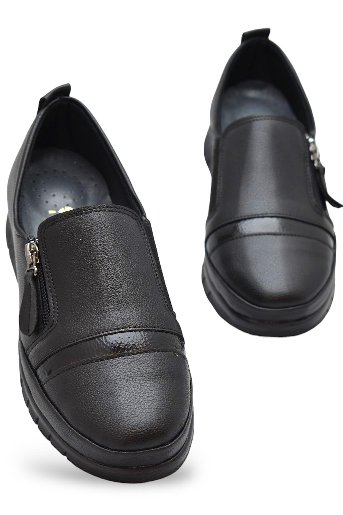 0243 Fermuarlı Rahat Ortopedik Taban Günlük Kadın Ayakkabı Babet Kadın Kışlık Ayakkabı - Görsel 2