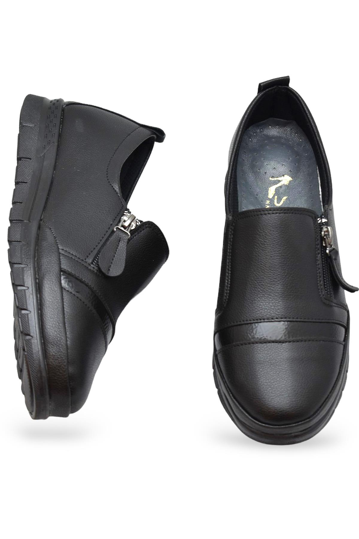 0243 Fermuarlı Rahat Ortopedik Taban Günlük Kadın Ayakkabı Babet Kadın Kışlık Ayakkabı - Görsel 4