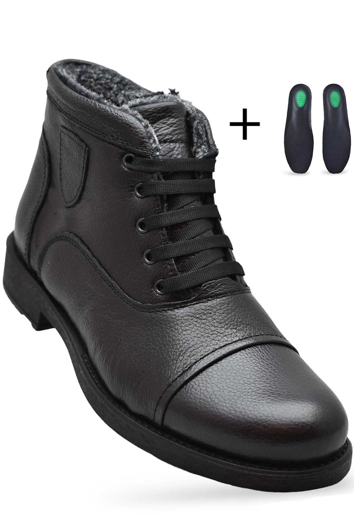TAB3407 İçi Kürklü Hakiki Deri Erkek Bot Ayakkabı Ortopedik Taban Fermuarlı Deri Erkek Bot - Görsel 2