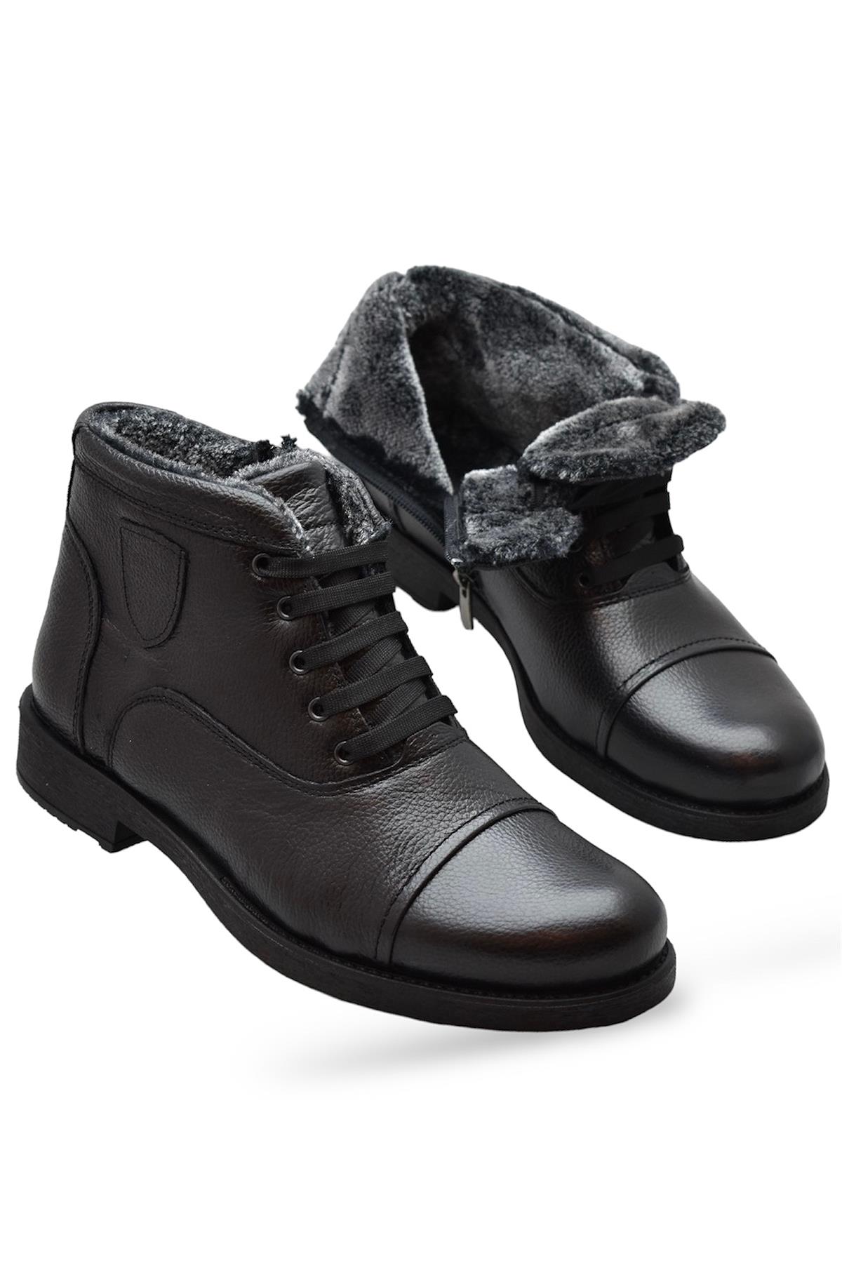 TAB3407 İçi Kürklü Hakiki Deri Erkek Bot Ayakkabı Ortopedik Taban Fermuarlı Deri Erkek Bot - Görsel 3