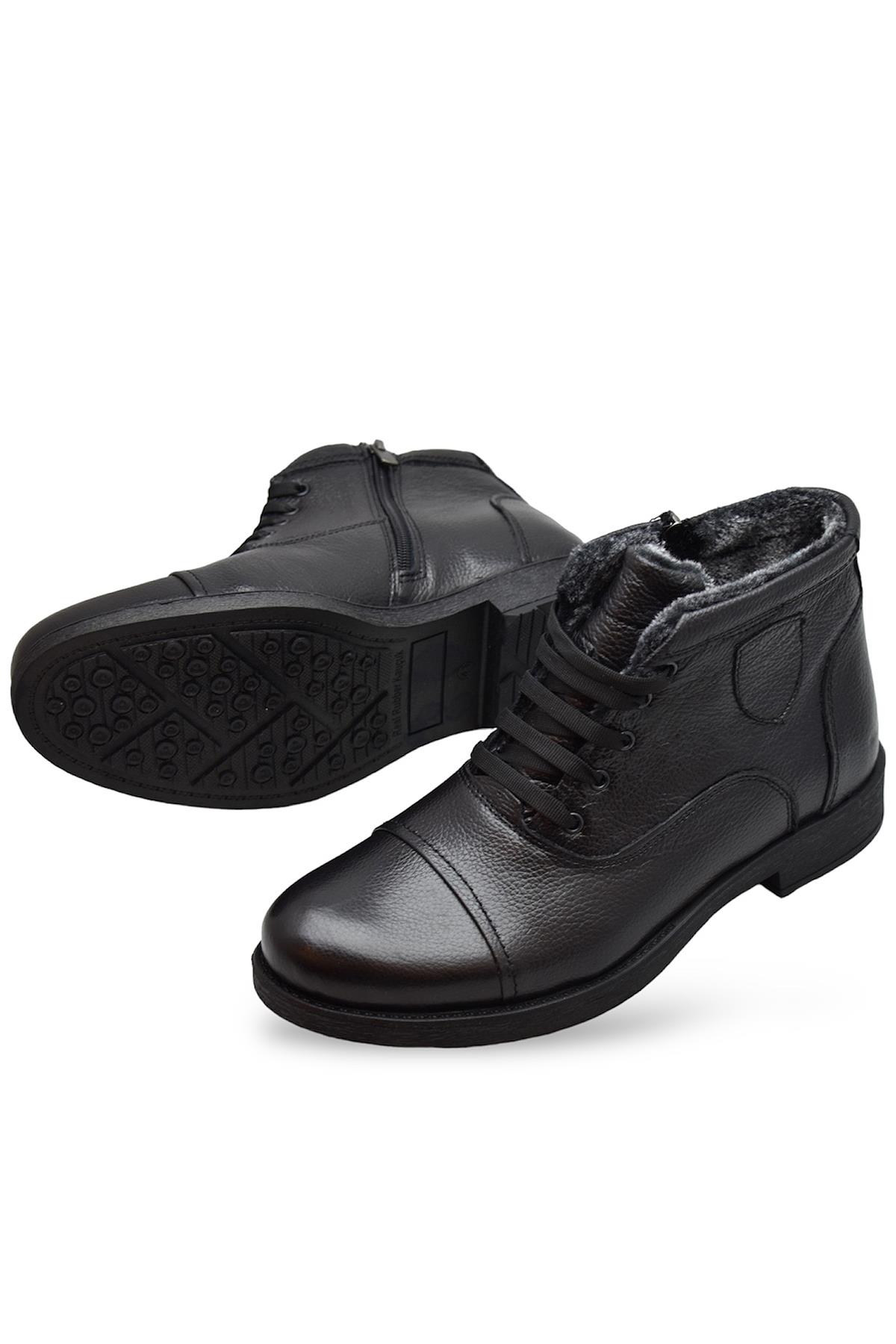 TAB3407 İçi Kürklü Hakiki Deri Erkek Bot Ayakkabı Ortopedik Taban Fermuarlı Deri Erkek Bot - Görsel 4
