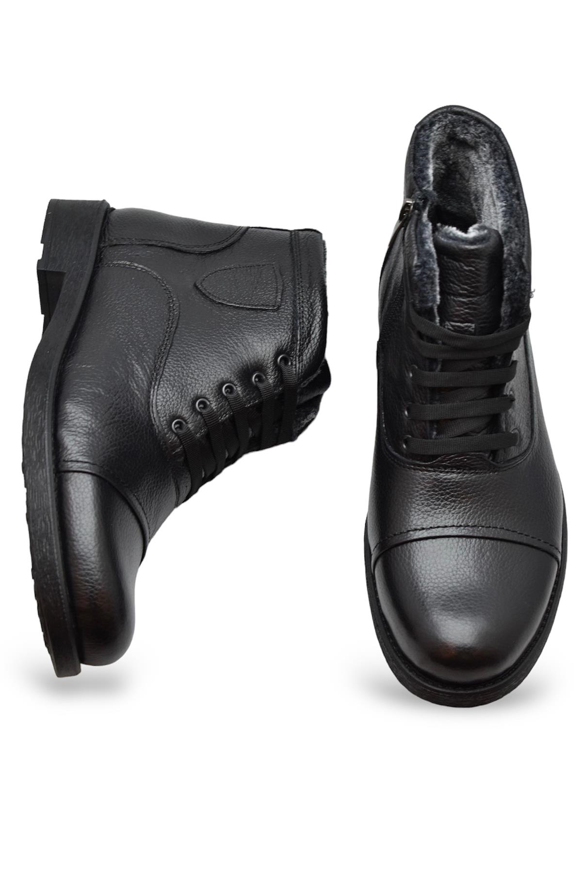 TAB3407 İçi Kürklü Hakiki Deri Erkek Bot Ayakkabı Ortopedik Taban Fermuarlı Deri Erkek Bot - Görsel 5