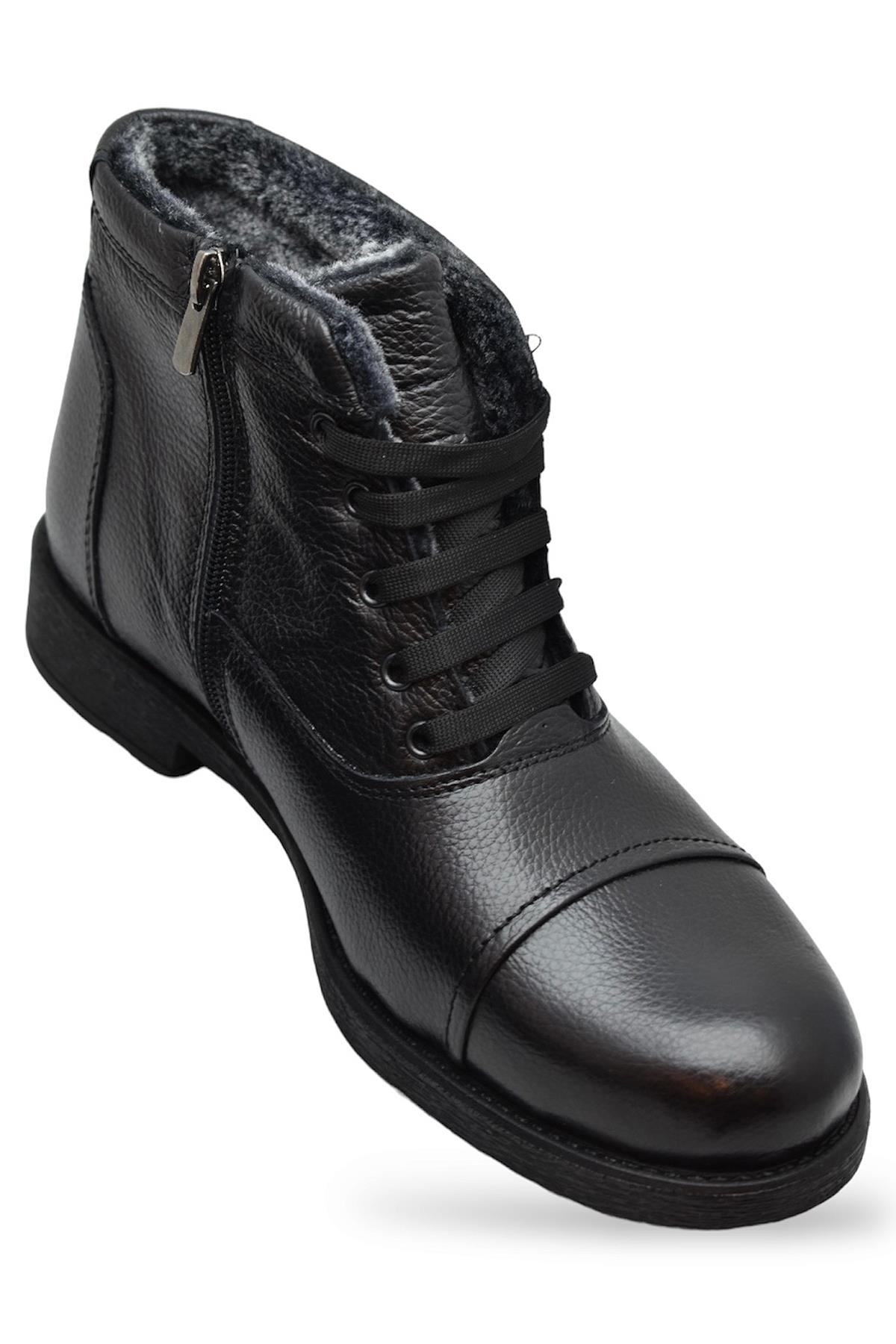 TAB3407 İçi Kürklü Hakiki Deri Erkek Bot Ayakkabı Ortopedik Taban Fermuarlı Deri Erkek Bot - Görsel 6