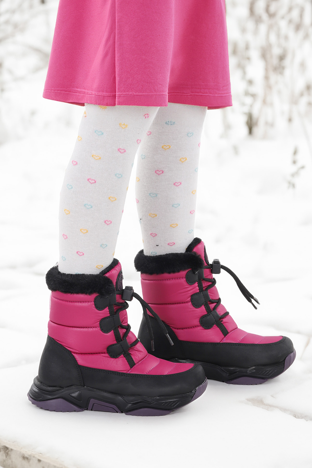 Alison Bağcıklı Kız Çocuk Kar Botu Siyah - Lila - Görsel 2