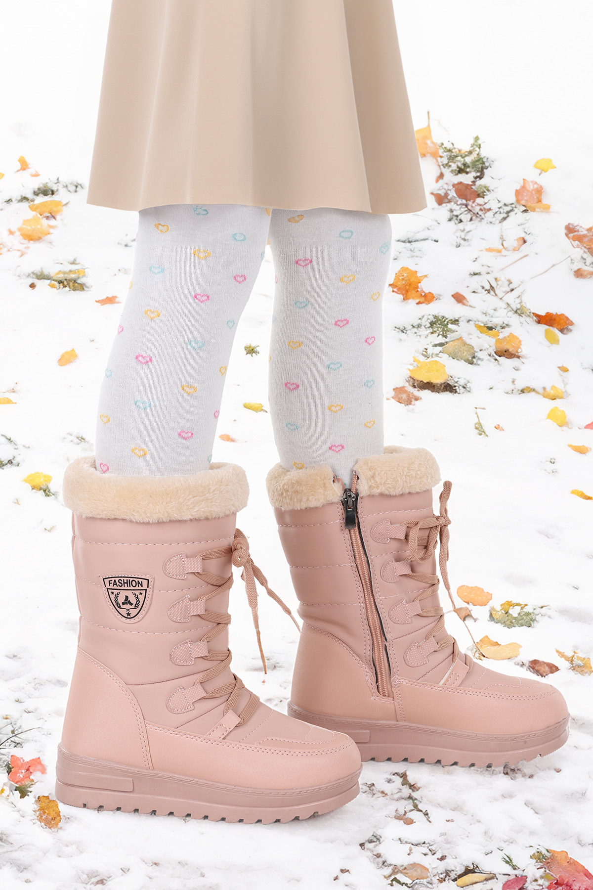 Deco İçi Termal Kürklü Kız Çocuk Kar Botu Ayakkabı Somon - Görsel 2