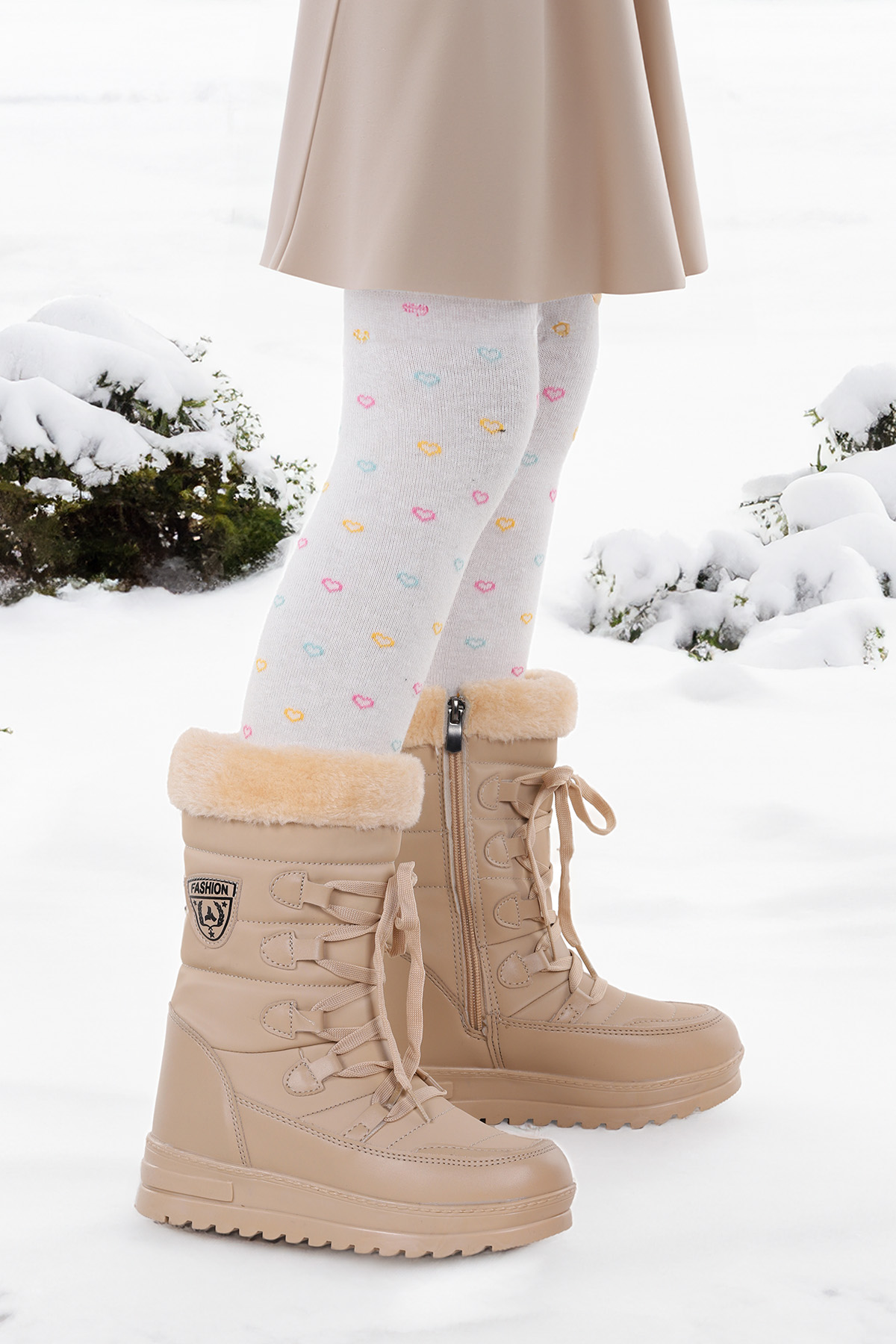 Deco İçi Termal Kürklü Kız Çocuk Kar Botu Ayakkabı Ten - Görsel 2