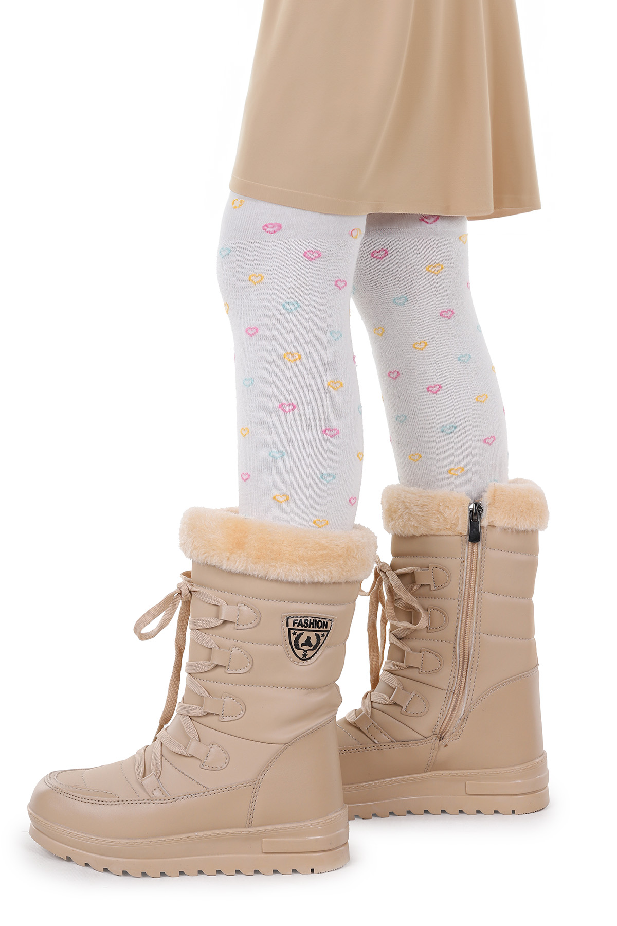 Deco İçi Termal Kürklü Kız Çocuk Kar Botu Ayakkabı Ten - Görsel 4