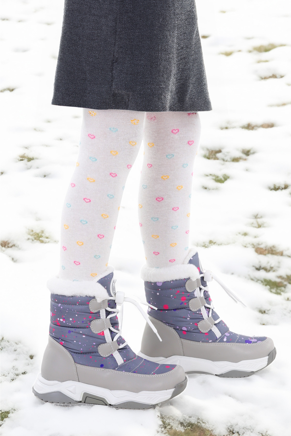 Bambu Bağcıklı Kız Çocuk Kar Botu Füme - Fuşya - Görsel 2