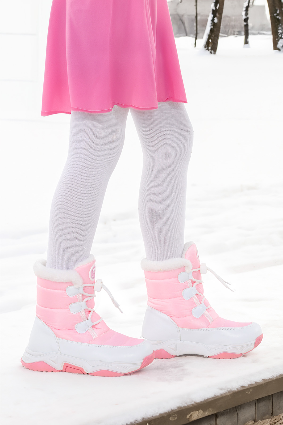 Alison Bağcıklı Kız Çocuk Kar Botu Pembe - Beyaz - Görsel 2