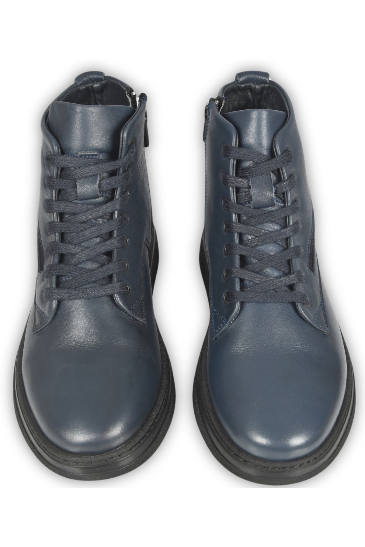 DeepSEA Erkek Lacivert Bağcıklı Yan Fermuarlı Orjinal Deri Su Geçirmez Ortopedik Taban Yarım Bot 2509950 - Görsel 3