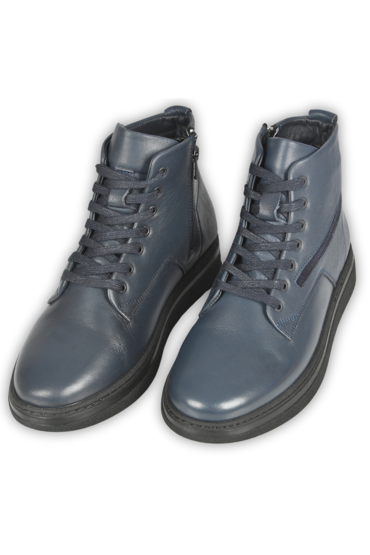 DeepSEA Erkek Lacivert Bağcıklı Yan Fermuarlı Orjinal Deri Su Geçirmez Ortopedik Taban Yarım Bot 2509950 - Görsel 6