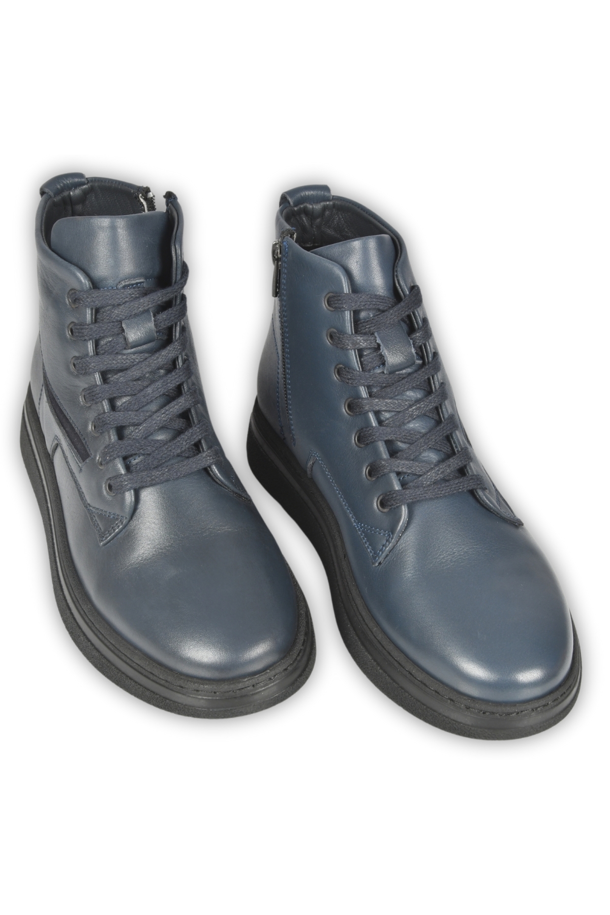 DeepSEA Erkek Lacivert Bağcıklı Yan Fermuarlı Orjinal Deri Su Geçirmez Ortopedik Taban Yarım Bot 2509950 - Görsel 7