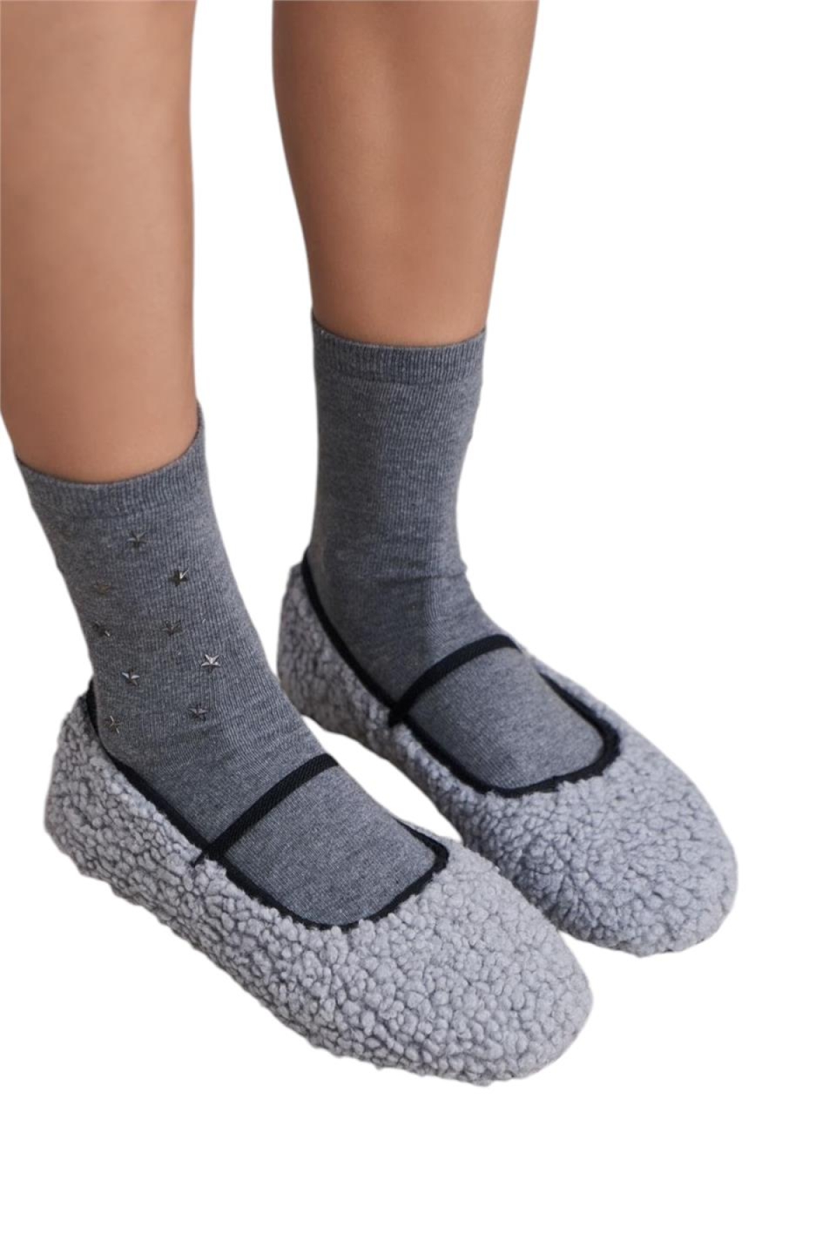 Peluş Tek Bant Yumuşak Rahat Balerin Kadın Babet FÜME - Görsel 2