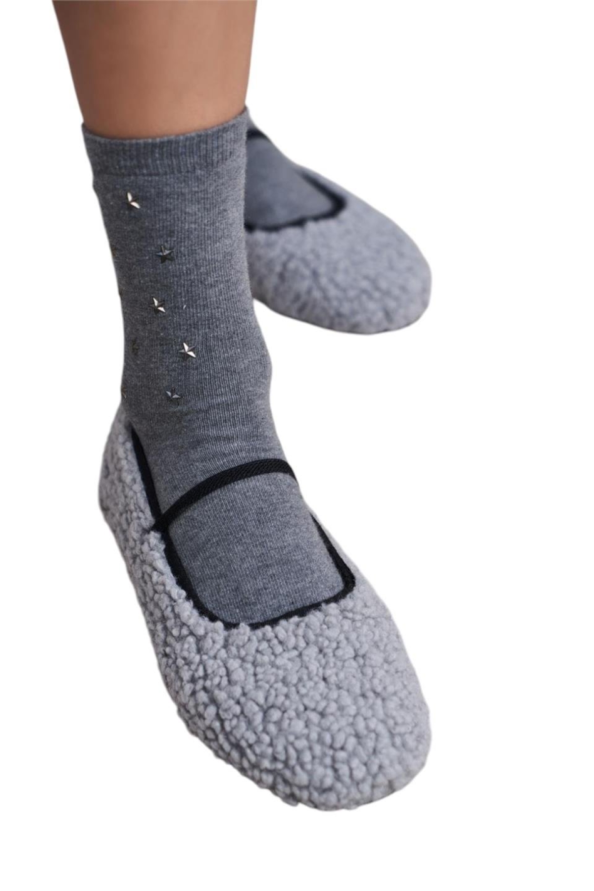 Peluş Tek Bant Yumuşak Rahat Balerin Kadın Babet FÜME - Görsel 3