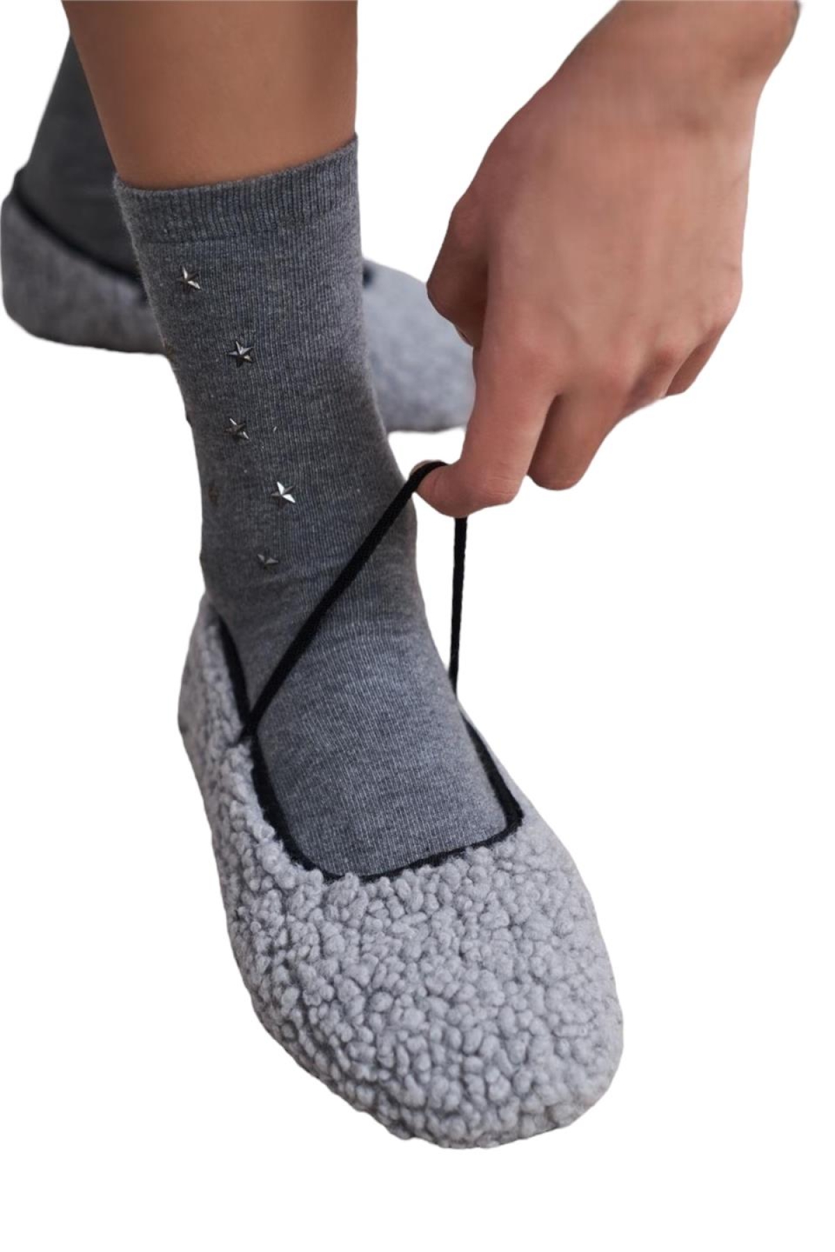 Peluş Tek Bant Yumuşak Rahat Balerin Kadın Babet FÜME - Görsel 4