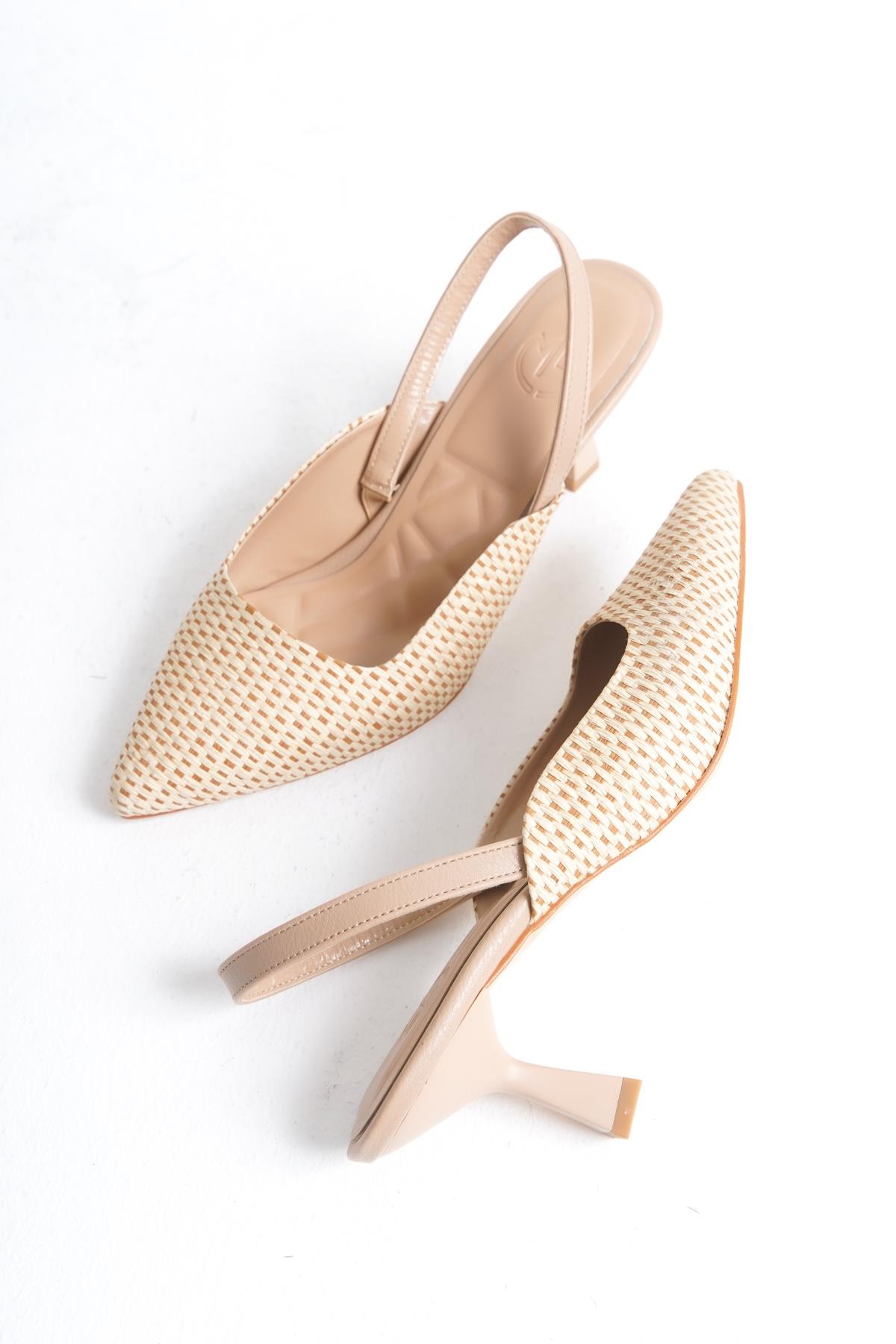 Orbus Hasır Ten Arkası Açık Sivri Burun Stiletto Topuklu Ayakkabı - Görsel 3