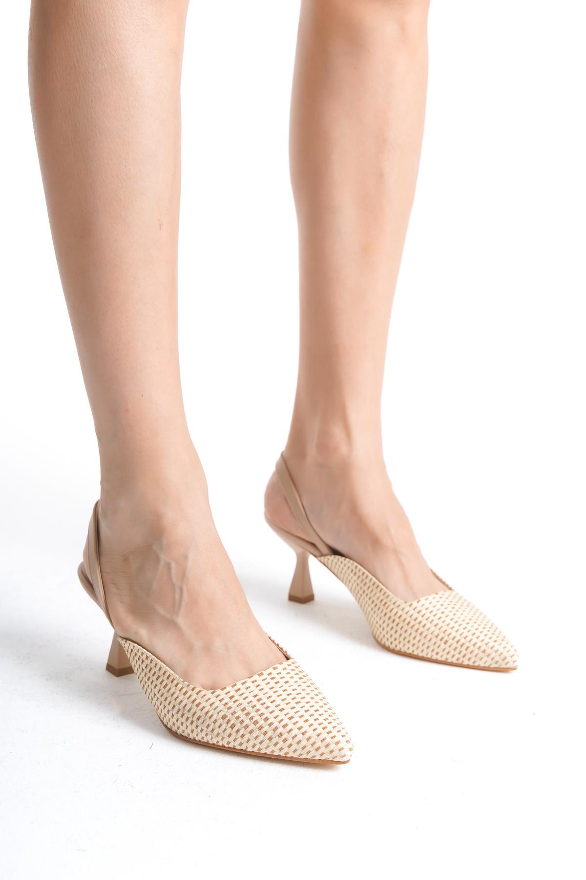 Orbus Hasır Ten Arkası Açık Sivri Burun Stiletto Topuklu Ayakkabı - Görsel 4