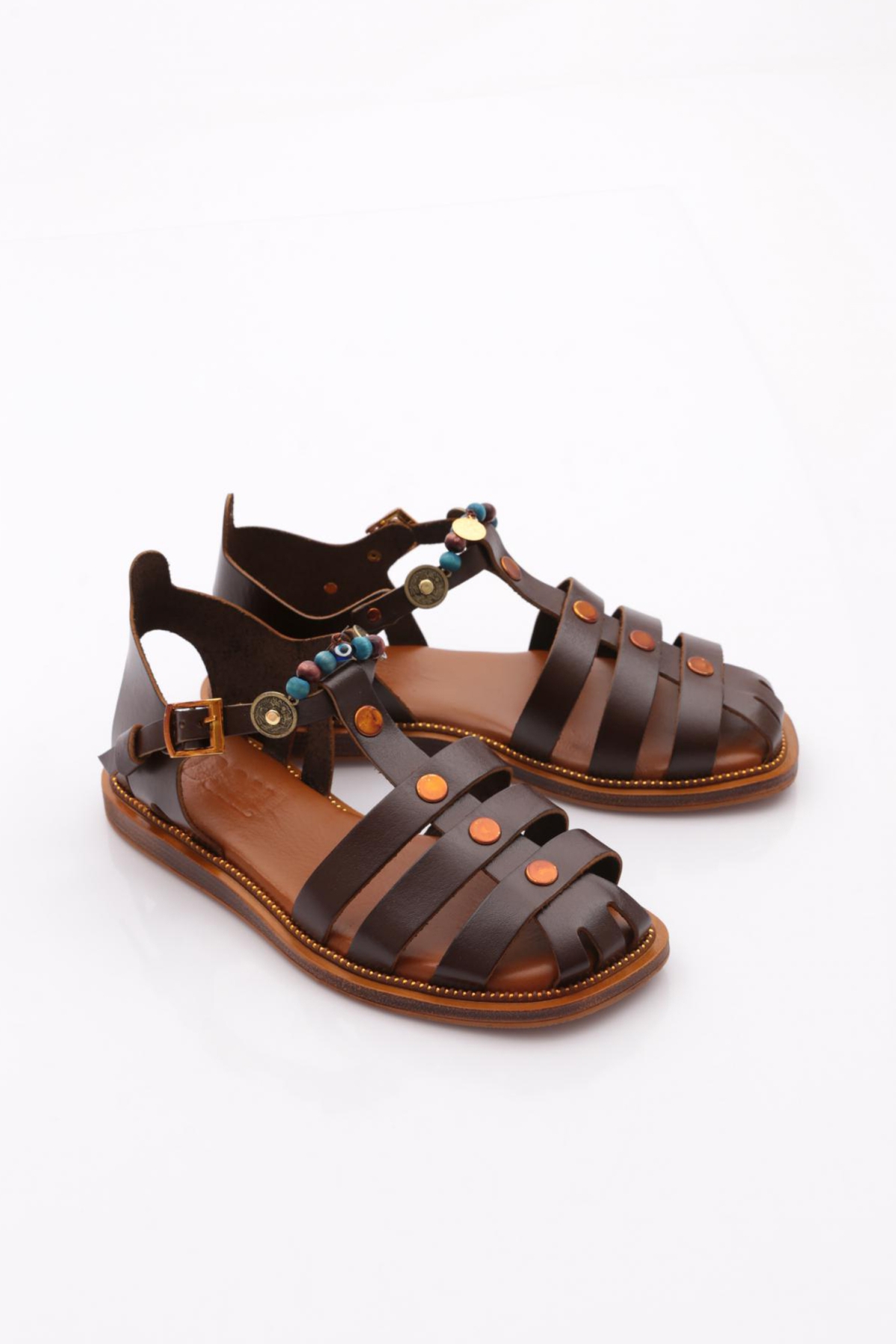 306 Kadin Bilekten Bağlama Boncuklu Sandalet - Görsel 3