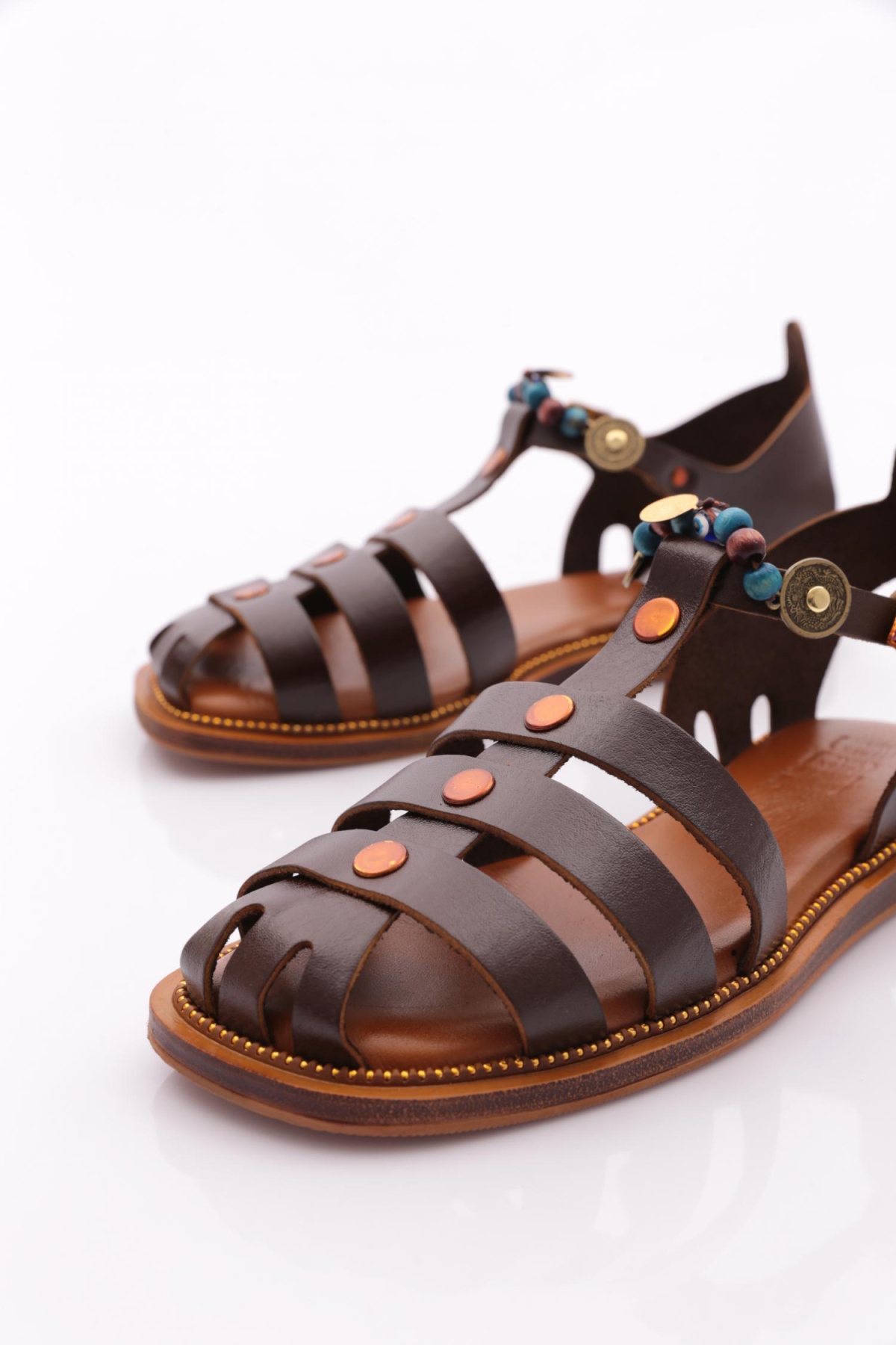 306 Kadin Bilekten Bağlama Boncuklu Sandalet - Görsel 5