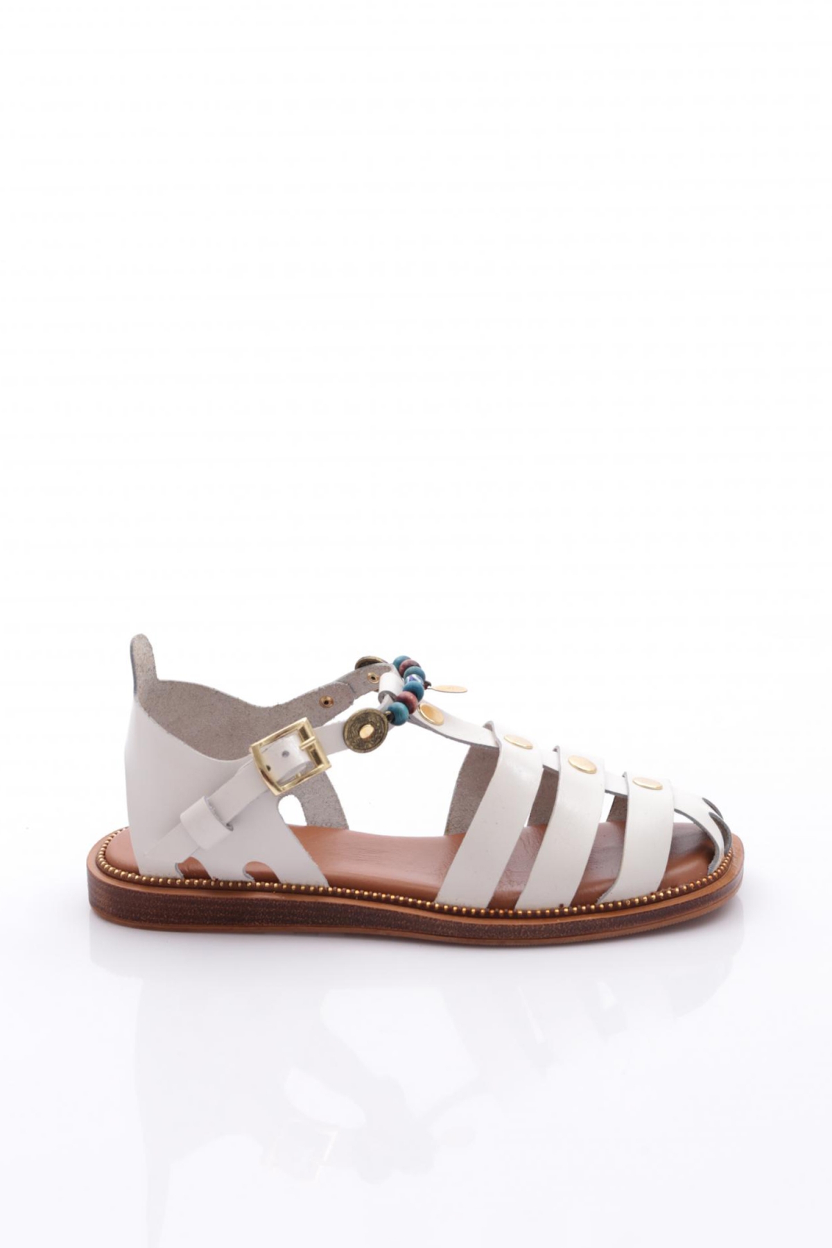 306 Kadin Bilekten Bağlama Boncuklu Sandalet - Görsel 2