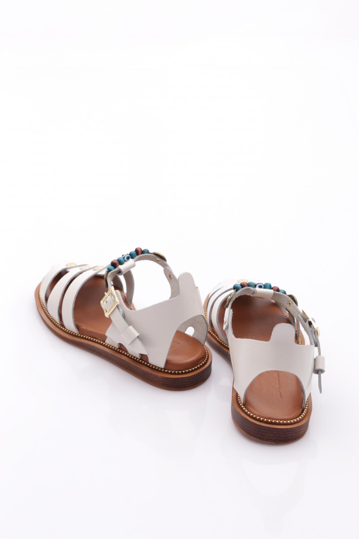 306 Kadin Bilekten Bağlama Boncuklu Sandalet - Görsel 4