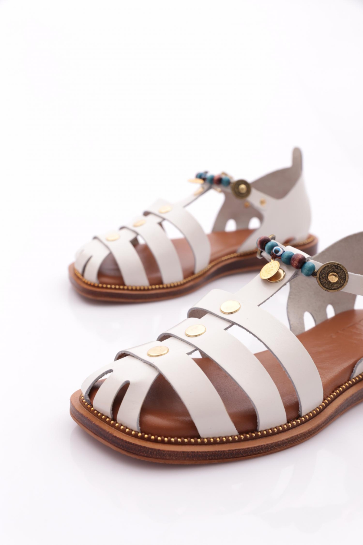 306 Kadin Bilekten Bağlama Boncuklu Sandalet - Görsel 5