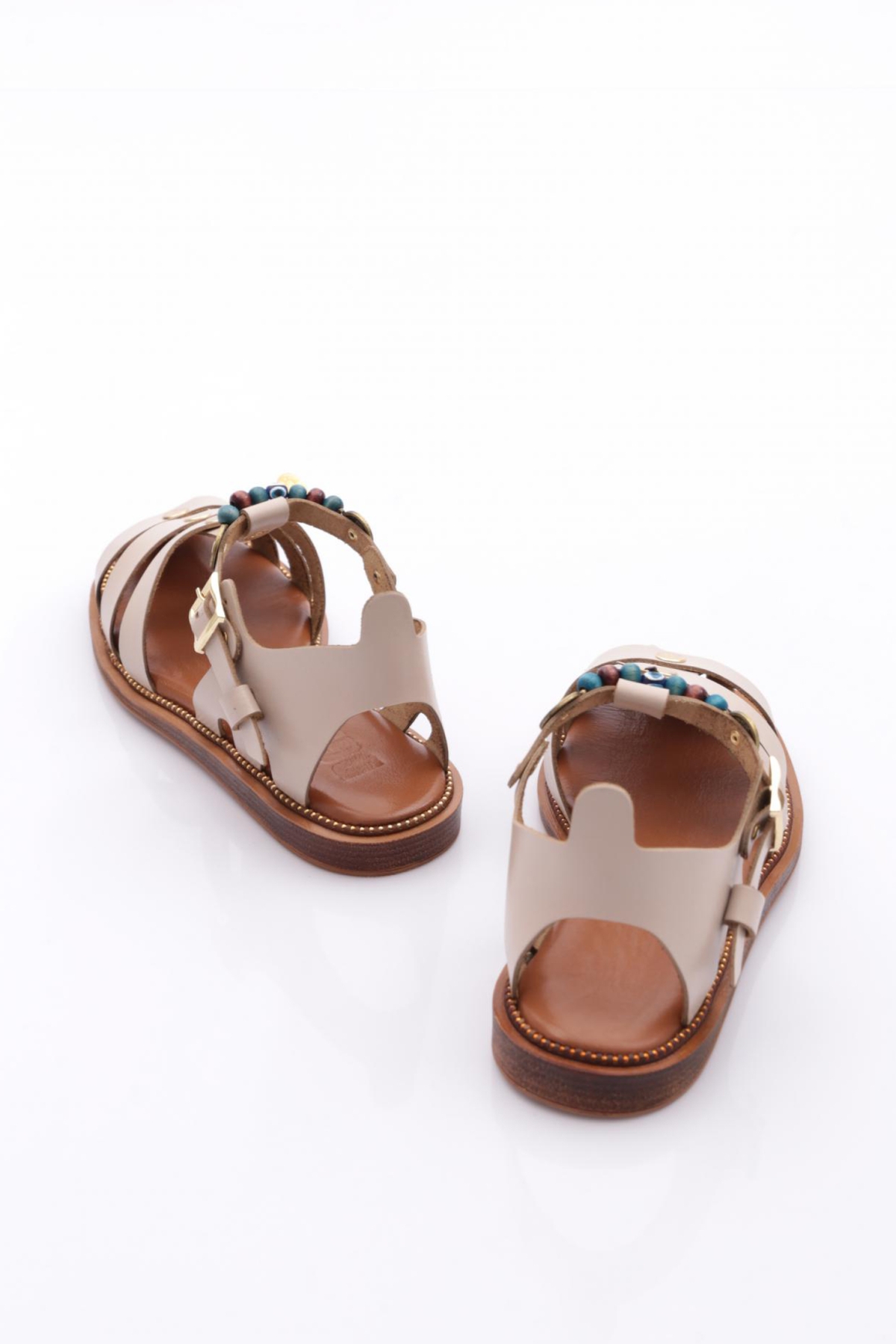 306 Kadin Bilekten Bağlama Boncuklu Sandalet - Görsel 4