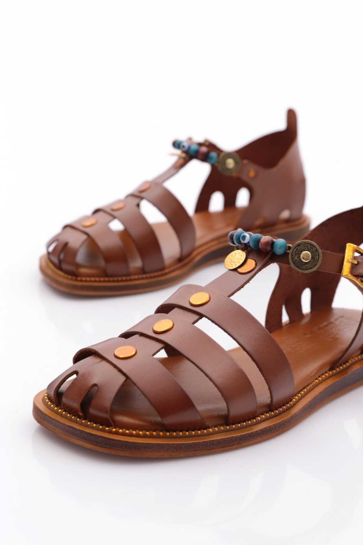 306 Kadin Bilekten Bağlama Boncuklu Sandalet - Görsel 5