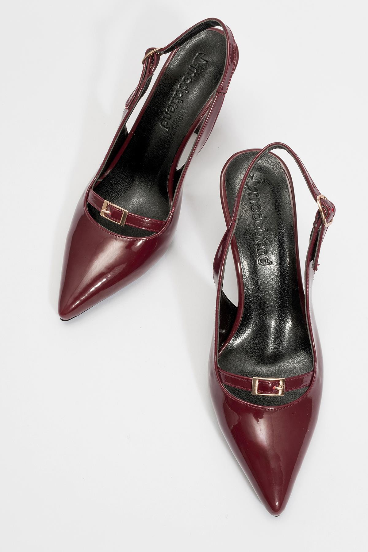 Kadın Arkası Açık Tokalı Topuklu Ayakkabı BORDO RUGAN - Görsel 4