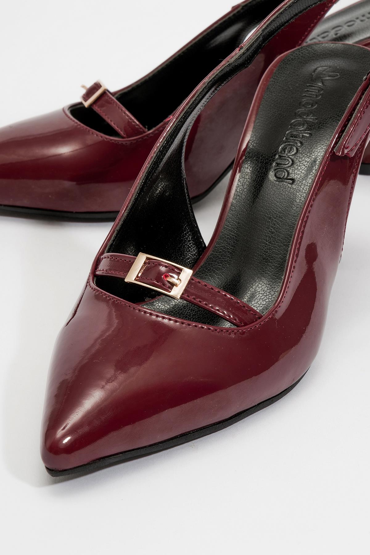 Kadın Arkası Açık Tokalı Topuklu Ayakkabı BORDO RUGAN - Görsel 6