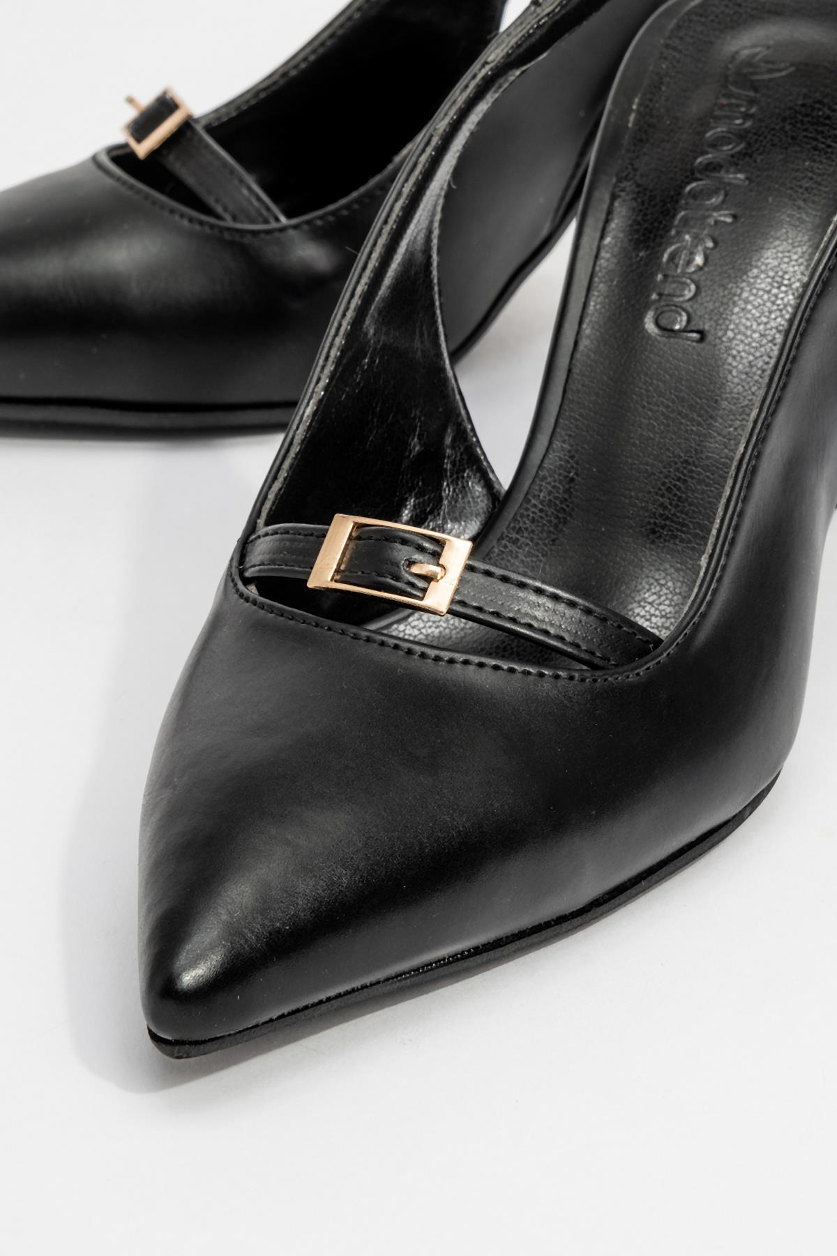Kadın Arkası Açık Tokalı Topuklu Ayakkabı SİYAH CİLT - Görsel 4