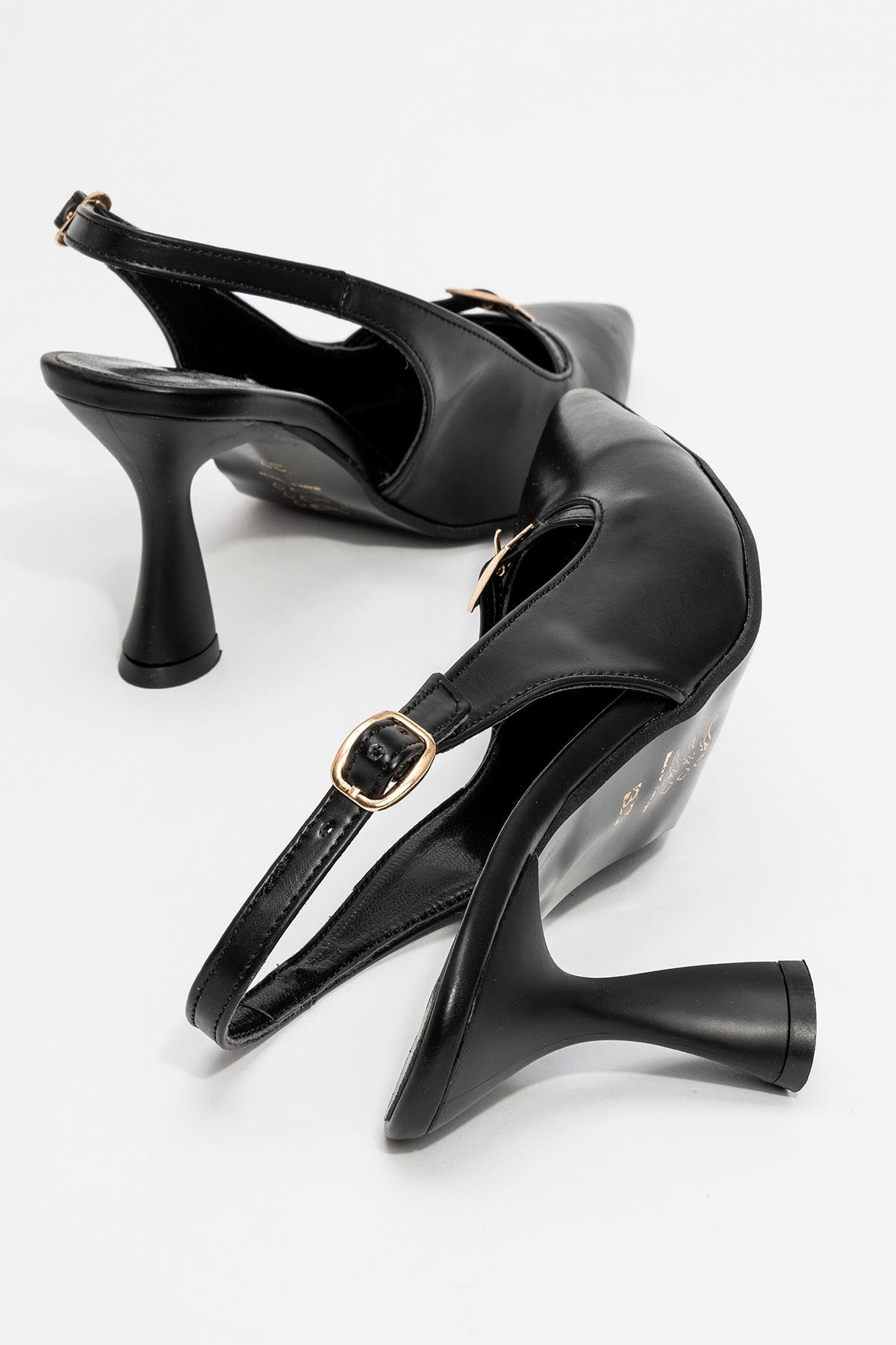 Kadın Arkası Açık Tokalı Topuklu Ayakkabı SİYAH CİLT - Görsel 5
