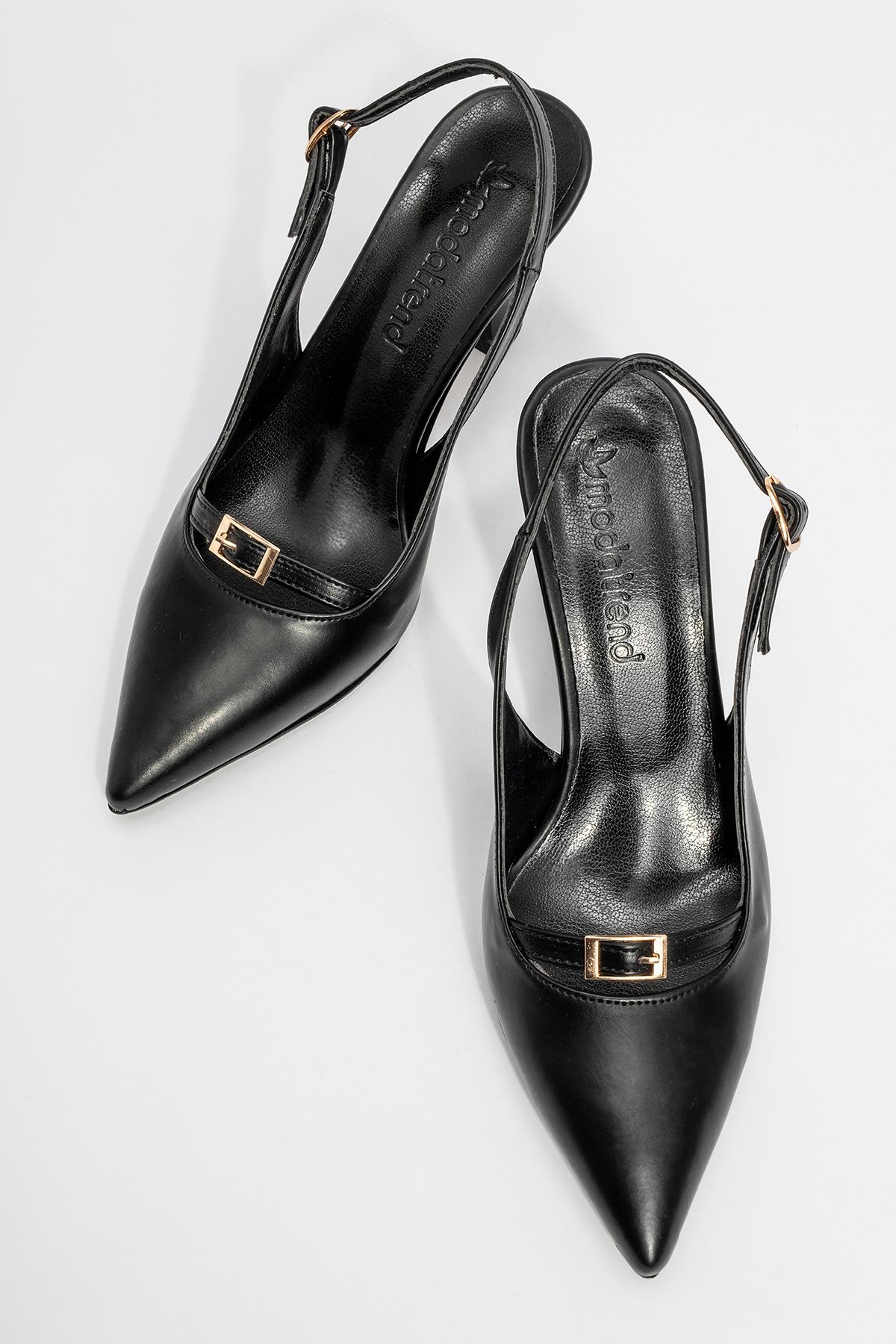 Kadın Arkası Açık Tokalı Topuklu Ayakkabı SİYAH CİLT - Görsel 6