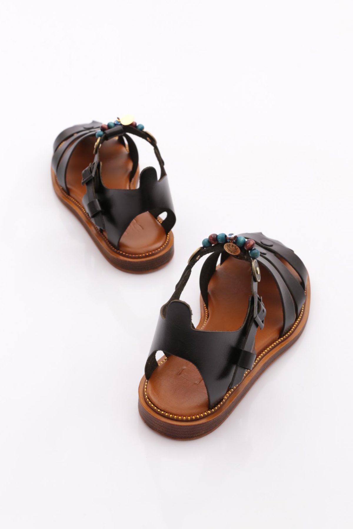 306 Kadin Bilekten Bağlama Boncuklu Sandalet - Görsel 4