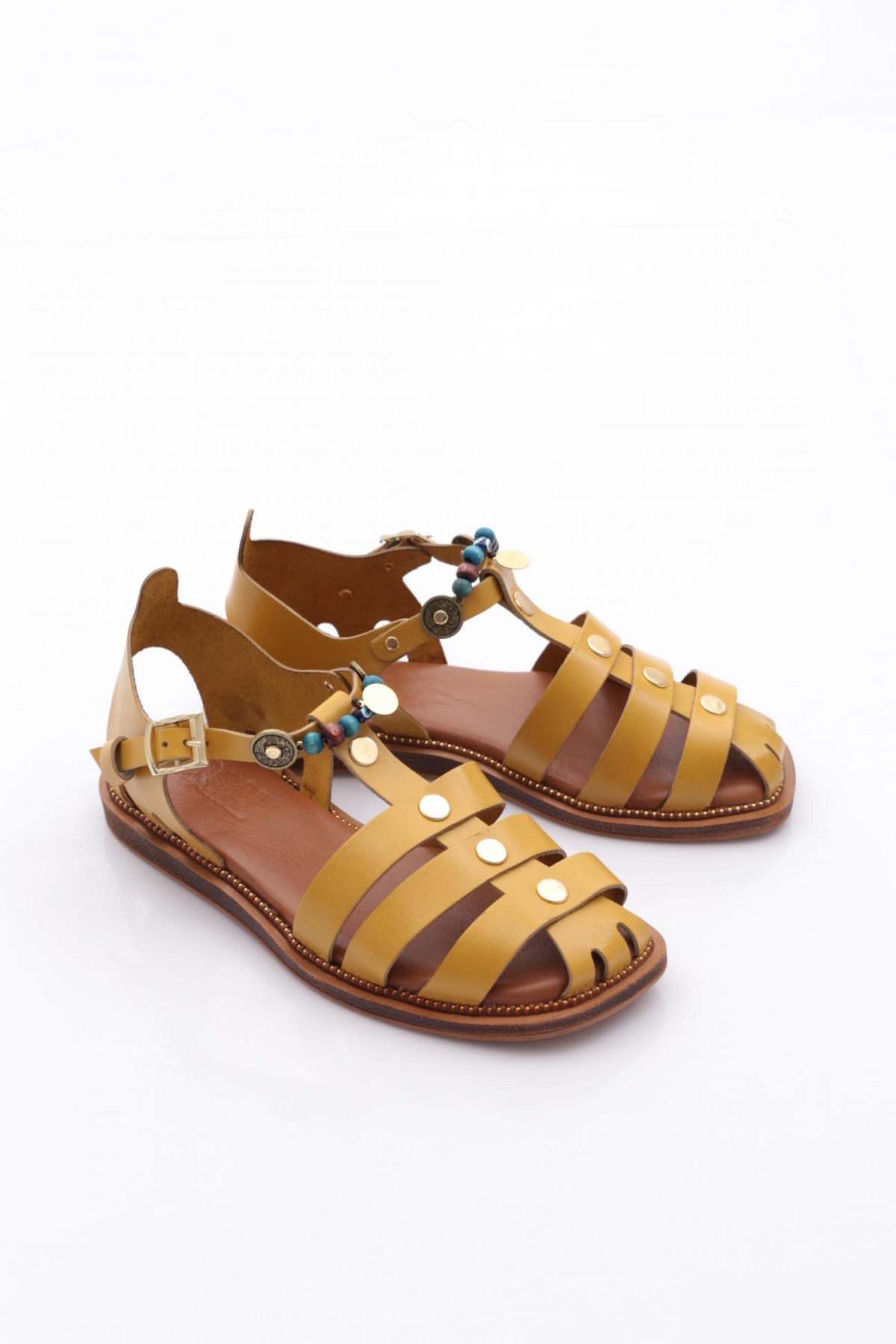 306 Kadin Bilekten Bağlama Boncuklu Sandalet - Görsel 3