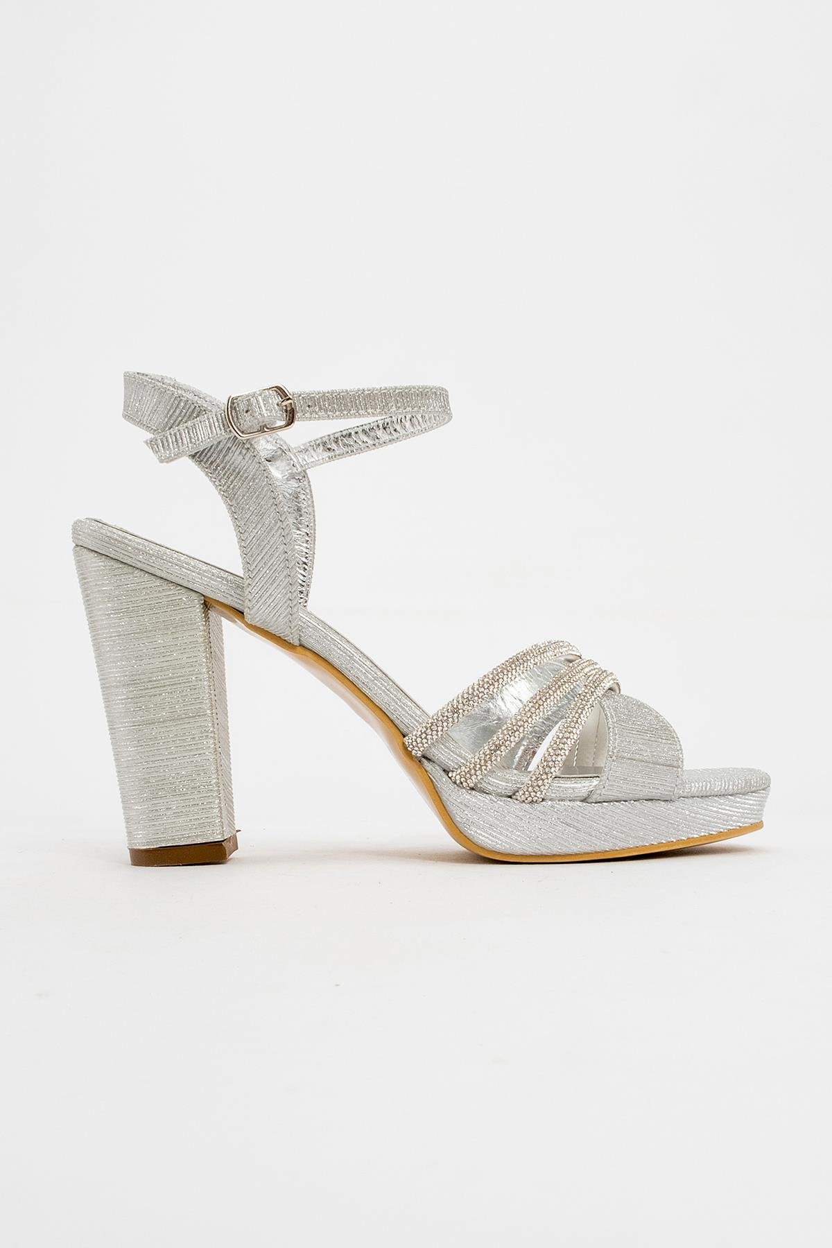 Kadıın Topuklu Sandalet GÜMÜŞ SİM - Görsel 3