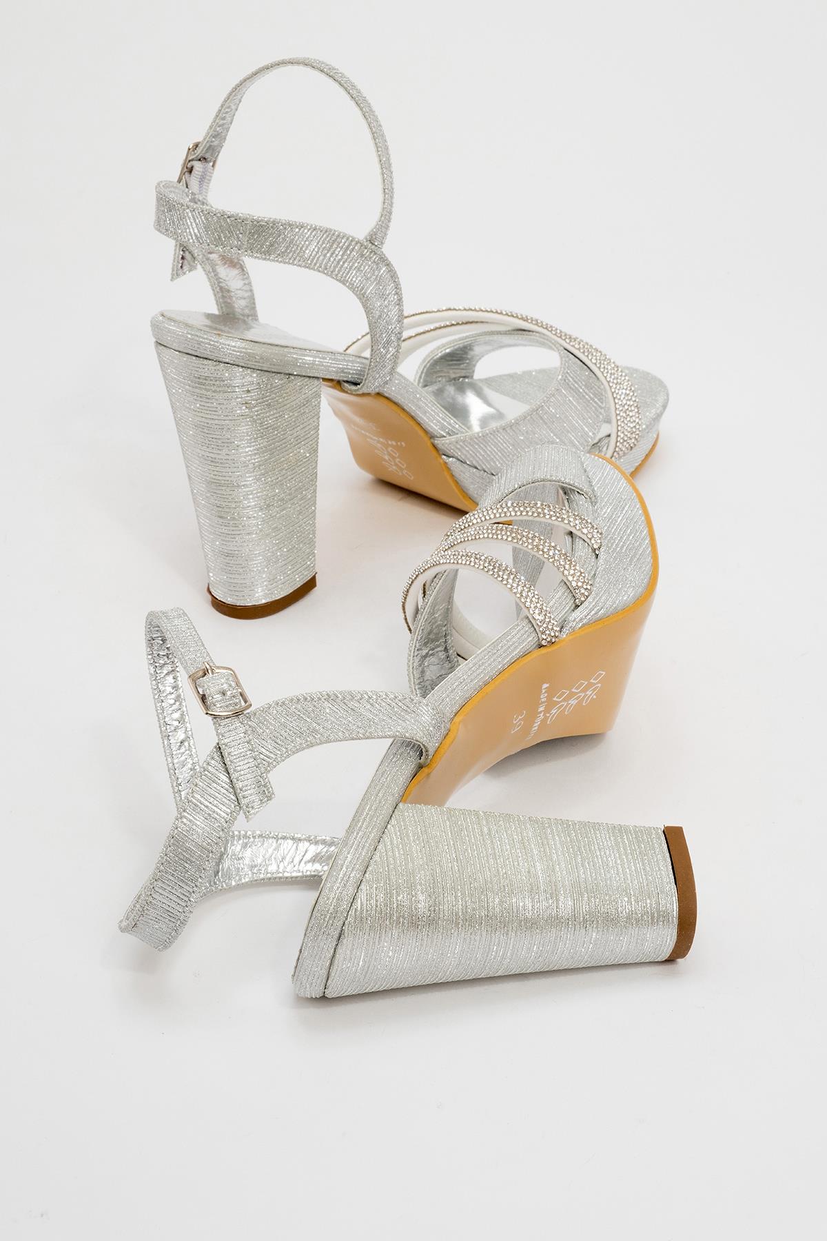 Kadıın Topuklu Sandalet GÜMÜŞ SİM - Görsel 5