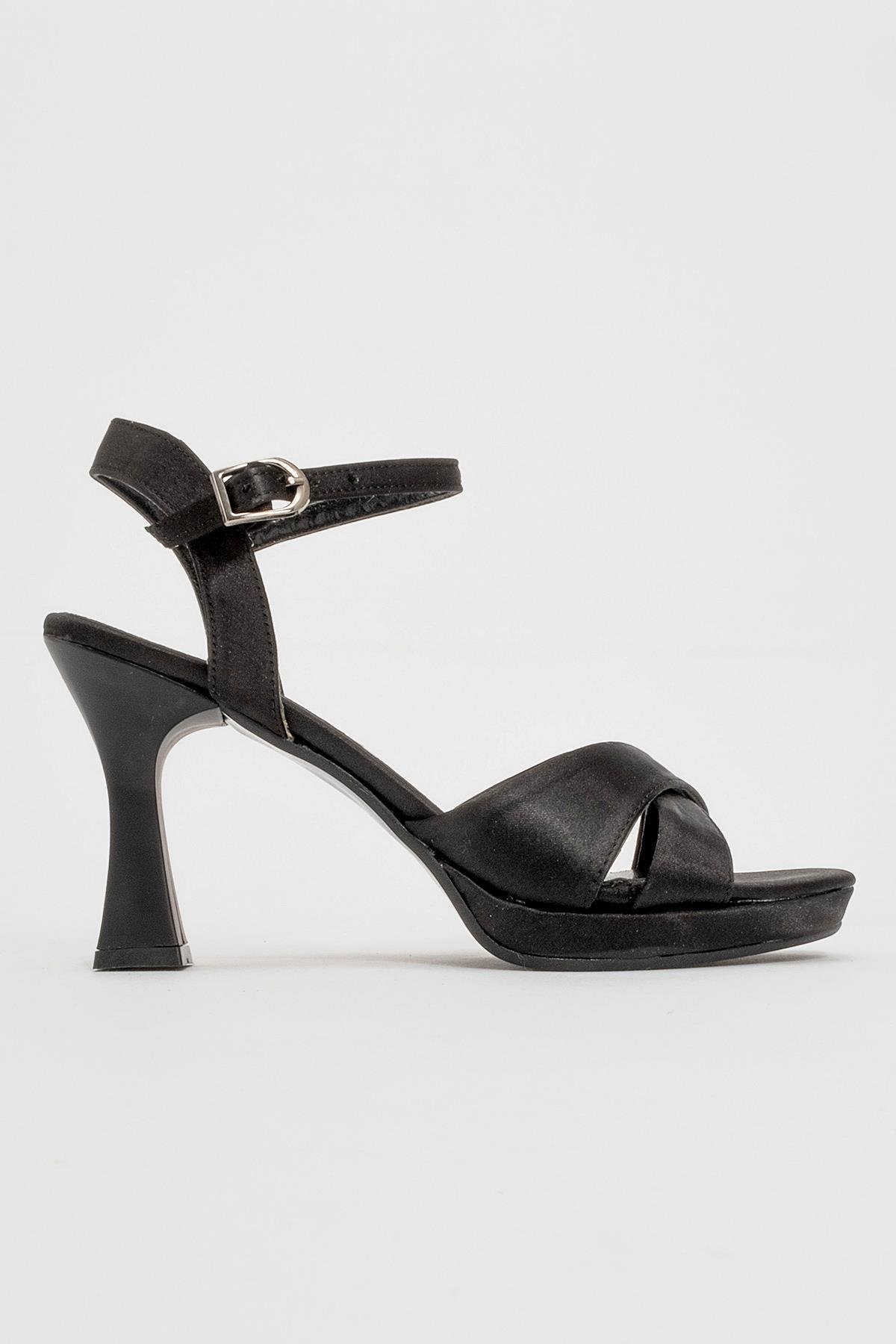 Kadın Çapraz Bantlı Topuklu Sandalet SİYAH SATEN - Görsel 3