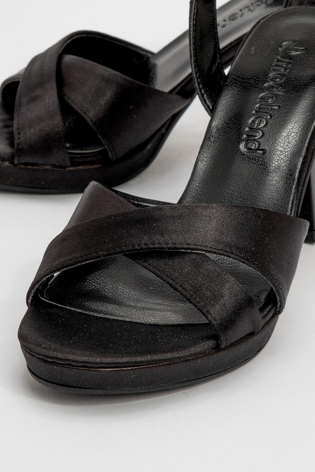 Kadın Çapraz Bantlı Topuklu Sandalet SİYAH SATEN - Görsel 6